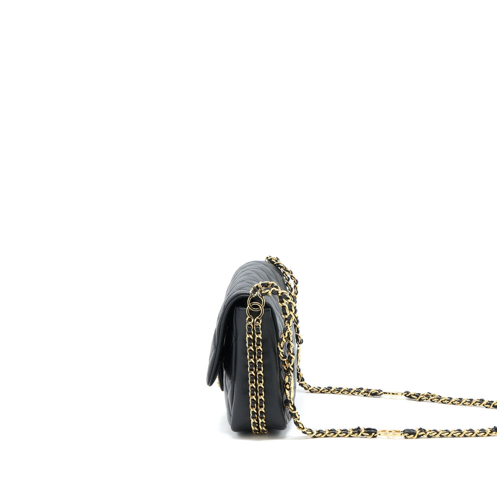 CHANEL 23C QUILTED FLAP BAG CC LOGO CHAIN GRAINED CALFSKIN BLACK GHW (MICROCHIP)