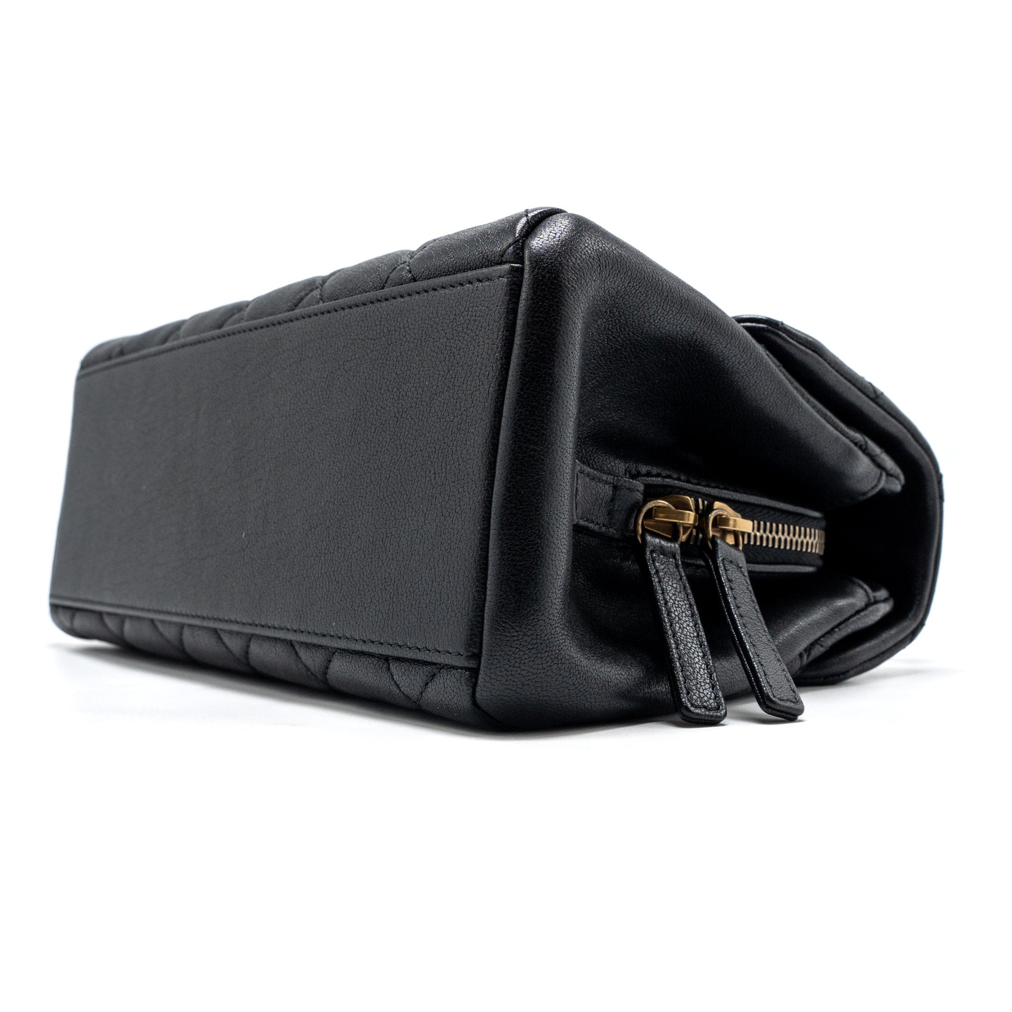 CHANEL CHAINS HANDLE FLAP BAG LAMBSKIN BLACK GHW