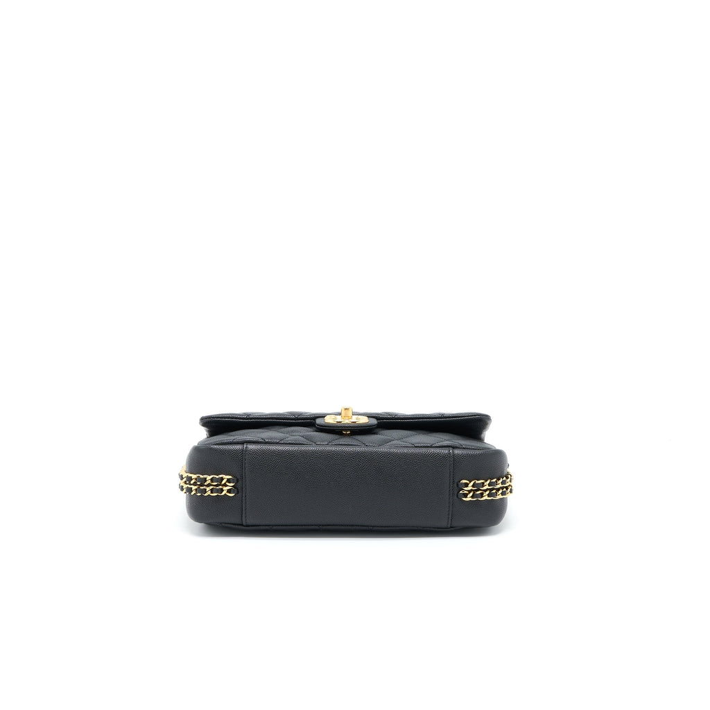 CHANEL 23C QUILTED FLAP BAG CC LOGO CHAIN GRAINED CALFSKIN BLACK GHW (MICROCHIP)