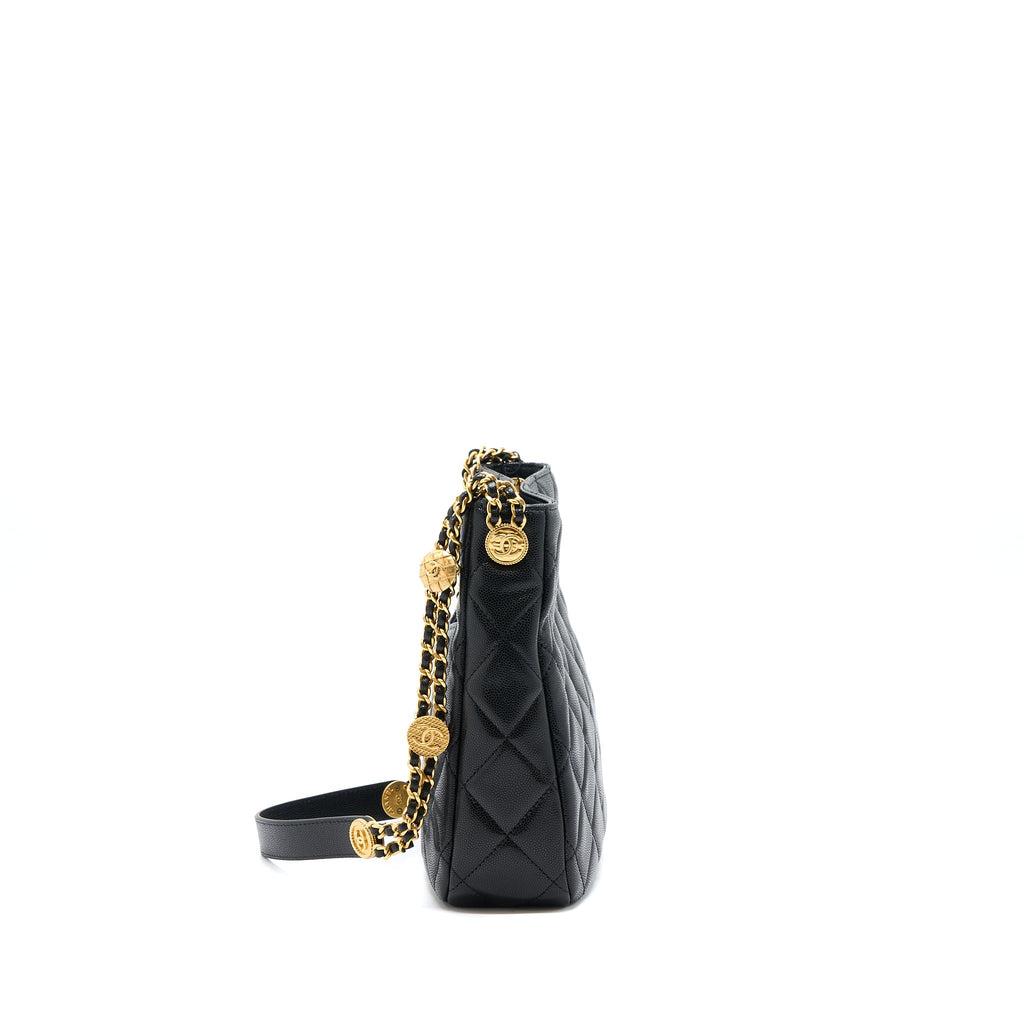 CHANEL 22A TWIST YOUR BUTTONS HOBO SHOULDER BAG CAVIAR BLACK GHW (MICROCHIP)