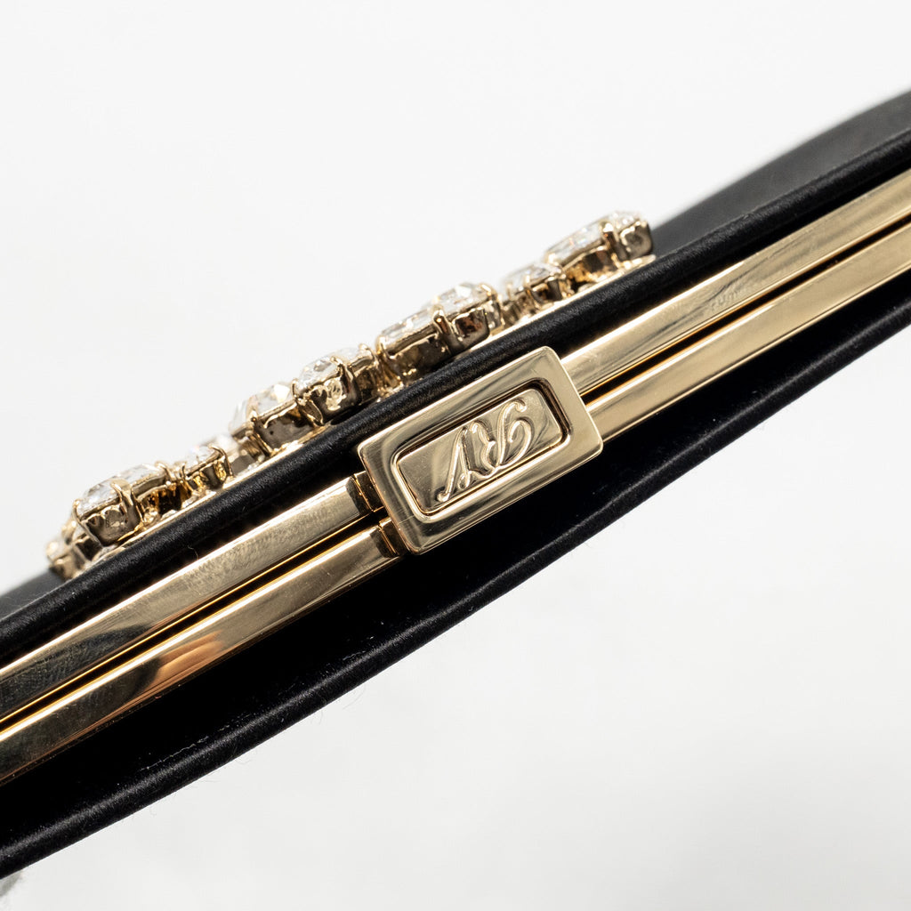 ROGER VIVIER STRASS BUCKLED CLUTCH/PURSE WITH CHAIN SATIN BLACK LGHW