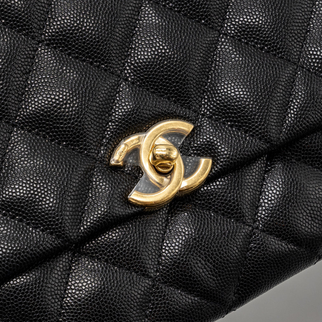 CHANEL 22K COCO FIRST FLAP BAG CAVIAR BLACK GHW (MICROCHIP)