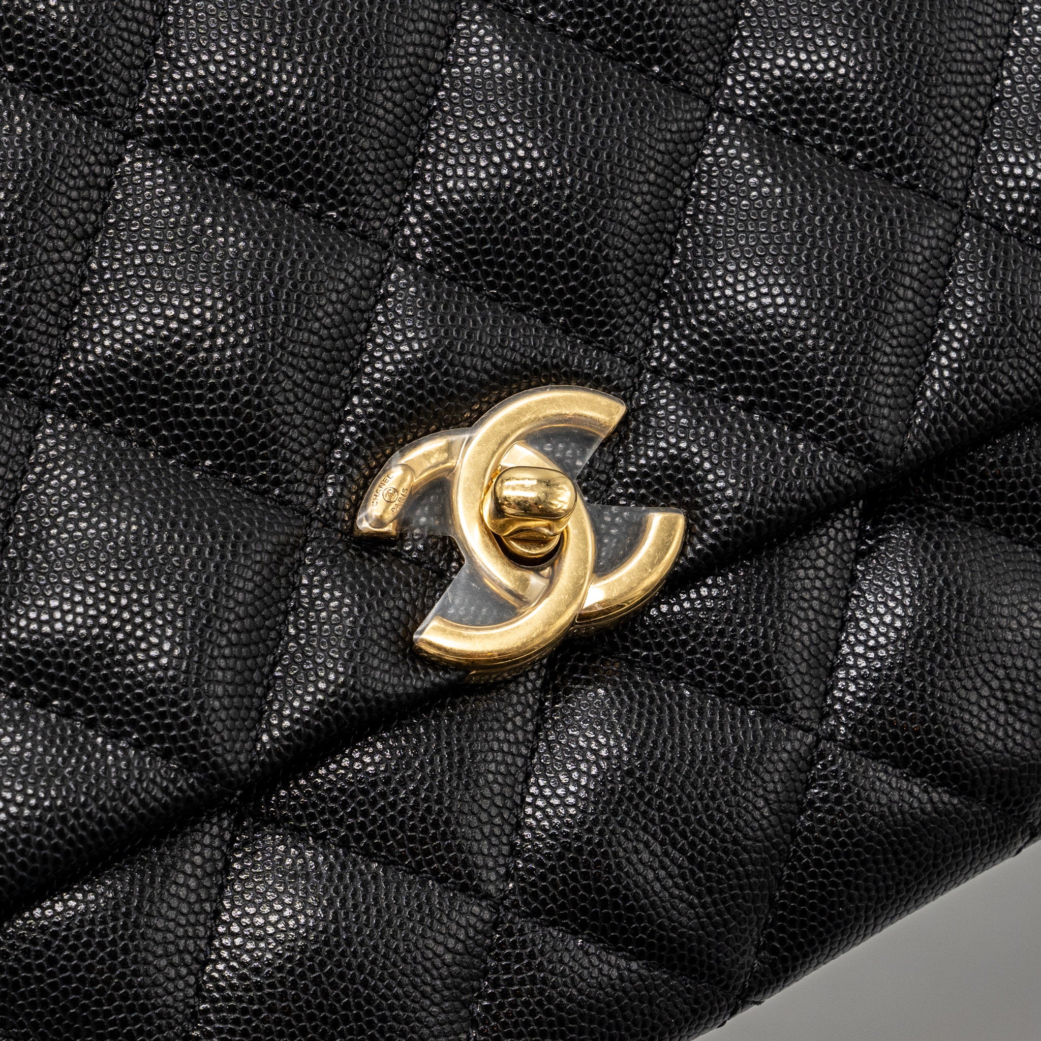 CHANEL 22K COCO FIRST FLAP BAG CAVIAR BLACK GHW (MICROCHIP)