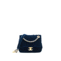 CHANEL VELVET CAMELLIA EMBOSSED MINI SQUARE FLAP BAG NAVY GHW (MICROCHIP)