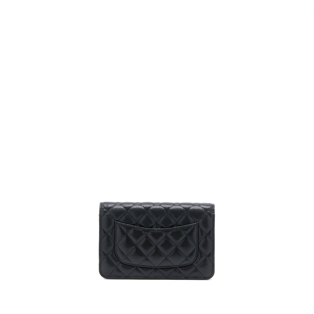 CHANEL 22A TWIST YOUR BUTTON WALLET ON CHAIN CAVIAR BLACK GHW (MICROCHIP)
