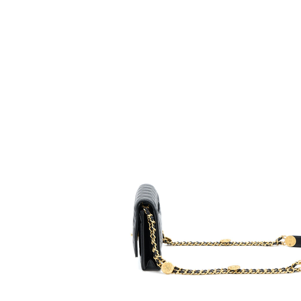 CHANEL 22A TWIST YOUR BUTTON WALLET ON CHAIN CAVIAR BLACK GHW (MICROCHIP)