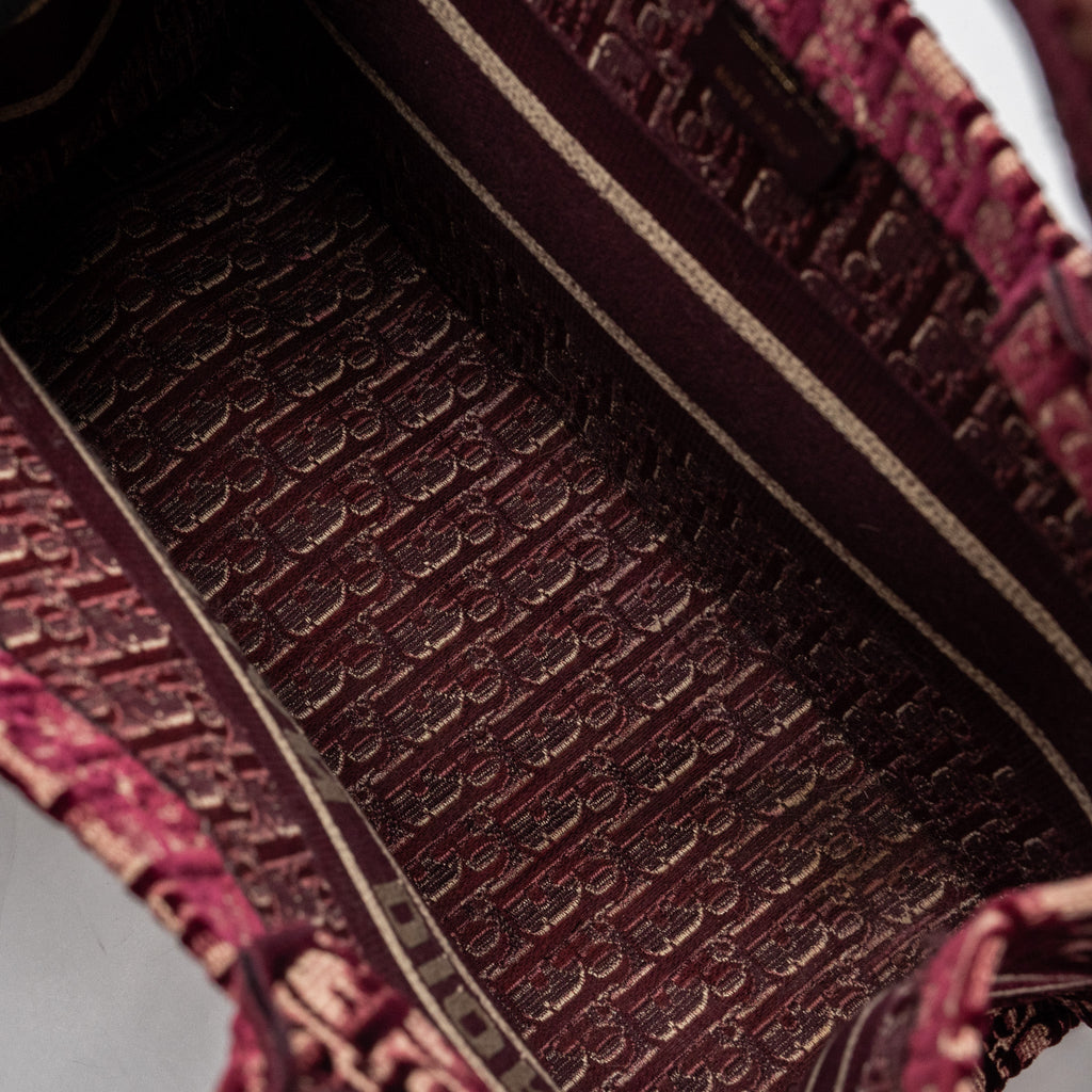 DIOR MEDIUM BOOK TOTE OBLIQUE EMBROIDERY VELVET/ CANVAS DARK RED
