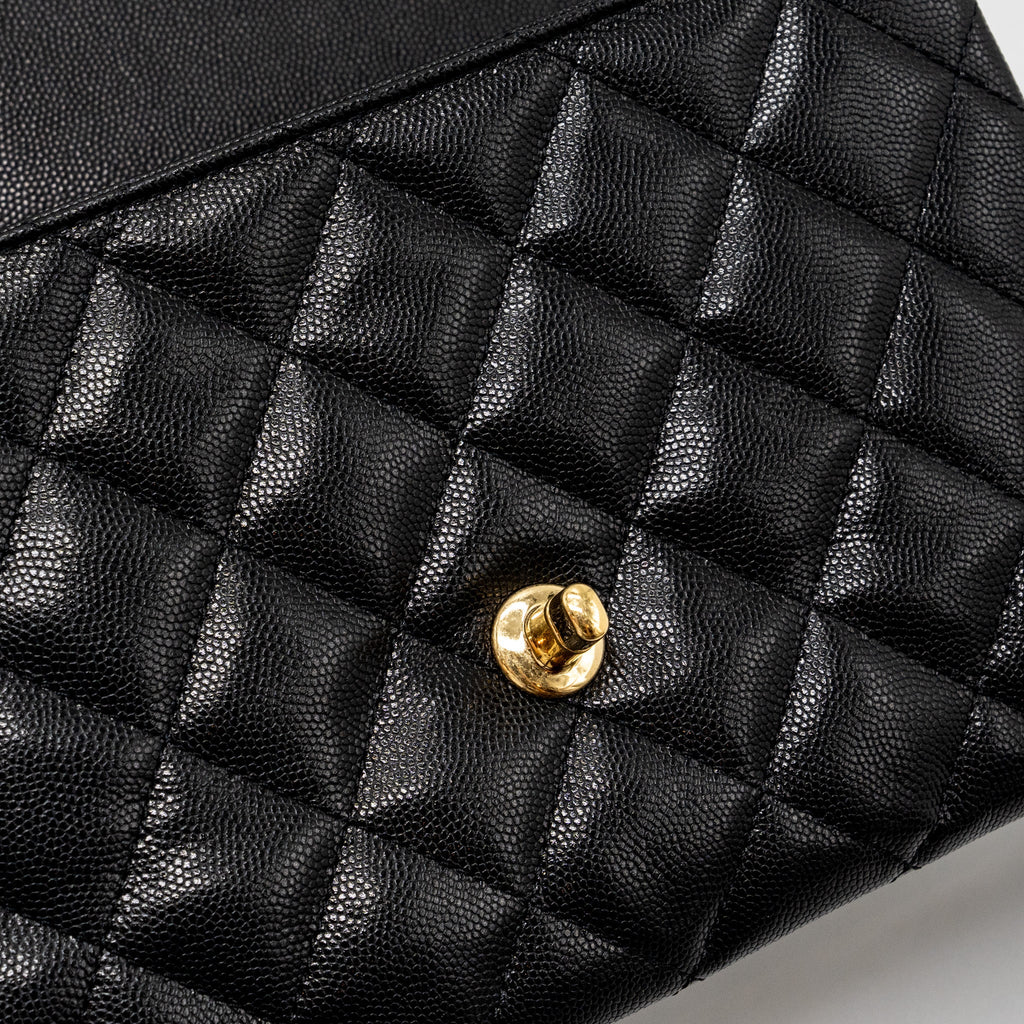 CHANEL 22K COCO FIRST FLAP BAG CAVIAR BLACK GHW (MICROCHIP)