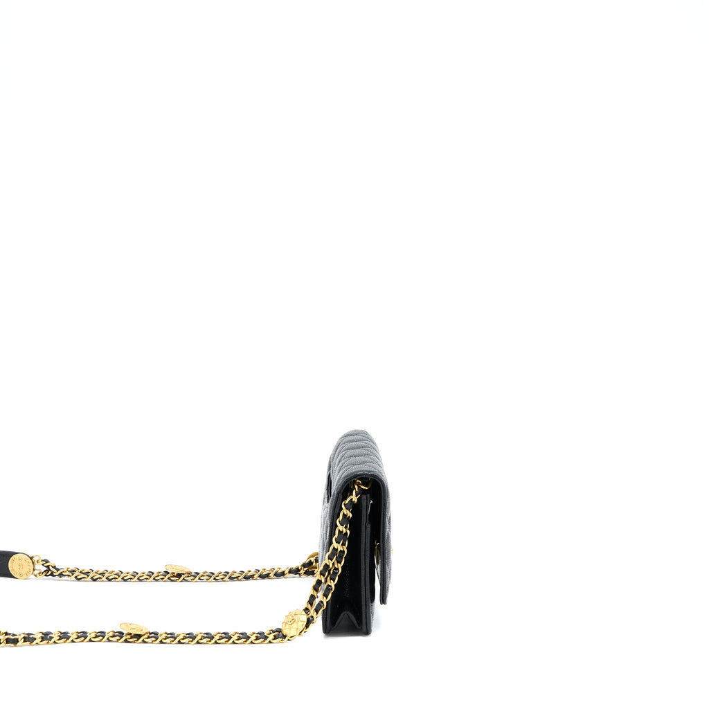 CHANEL 22A TWIST YOUR BUTTON WALLET ON CHAIN CAVIAR BLACK GHW (MICROCHIP)