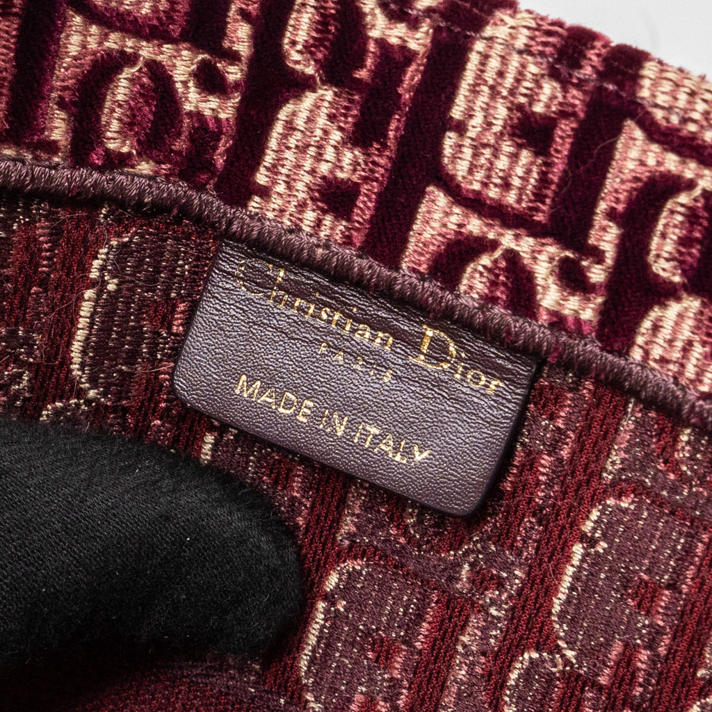 DIOR MEDIUM BOOK TOTE OBLIQUE EMBROIDERY VELVET/ CANVAS DARK RED