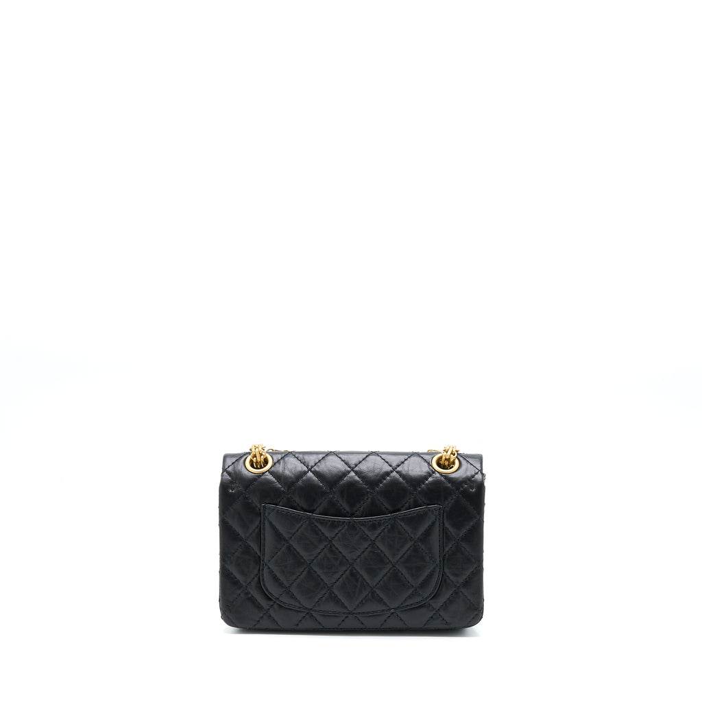 CHANEL MINI 2.55 REISSUE FLAP BAG AGED CALFSKIN BLACK BRUSHED GHW (MICROCHIP)