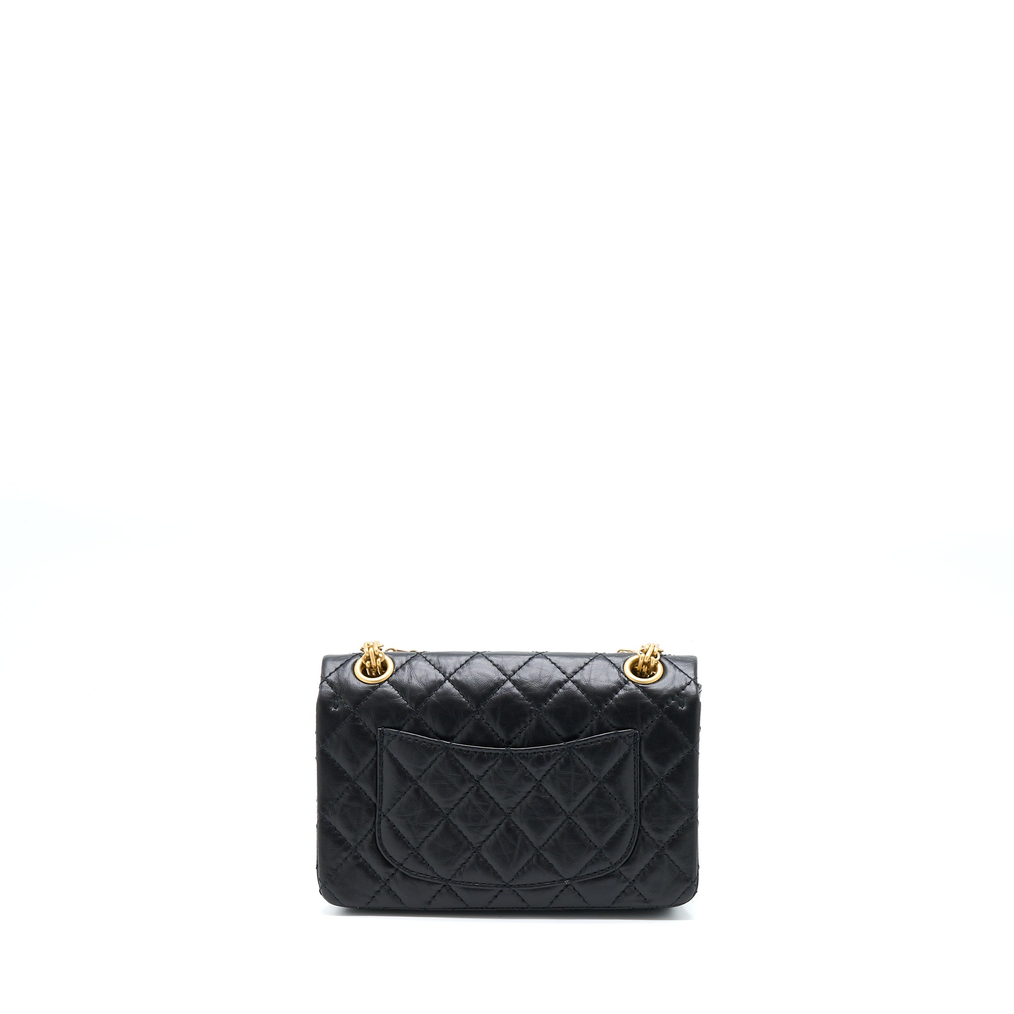 CHANEL MINI 2.55 REISSUE FLAP BAG AGED CALFSKIN BLACK BRUSHED GHW (MICROCHIP)