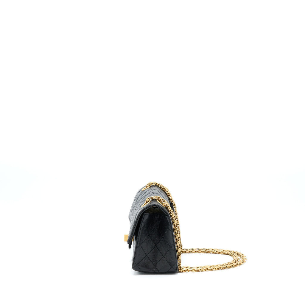 CHANEL MINI 2.55 REISSUE FLAP BAG AGED CALFSKIN BLACK BRUSHED GHW (MICROCHIP)