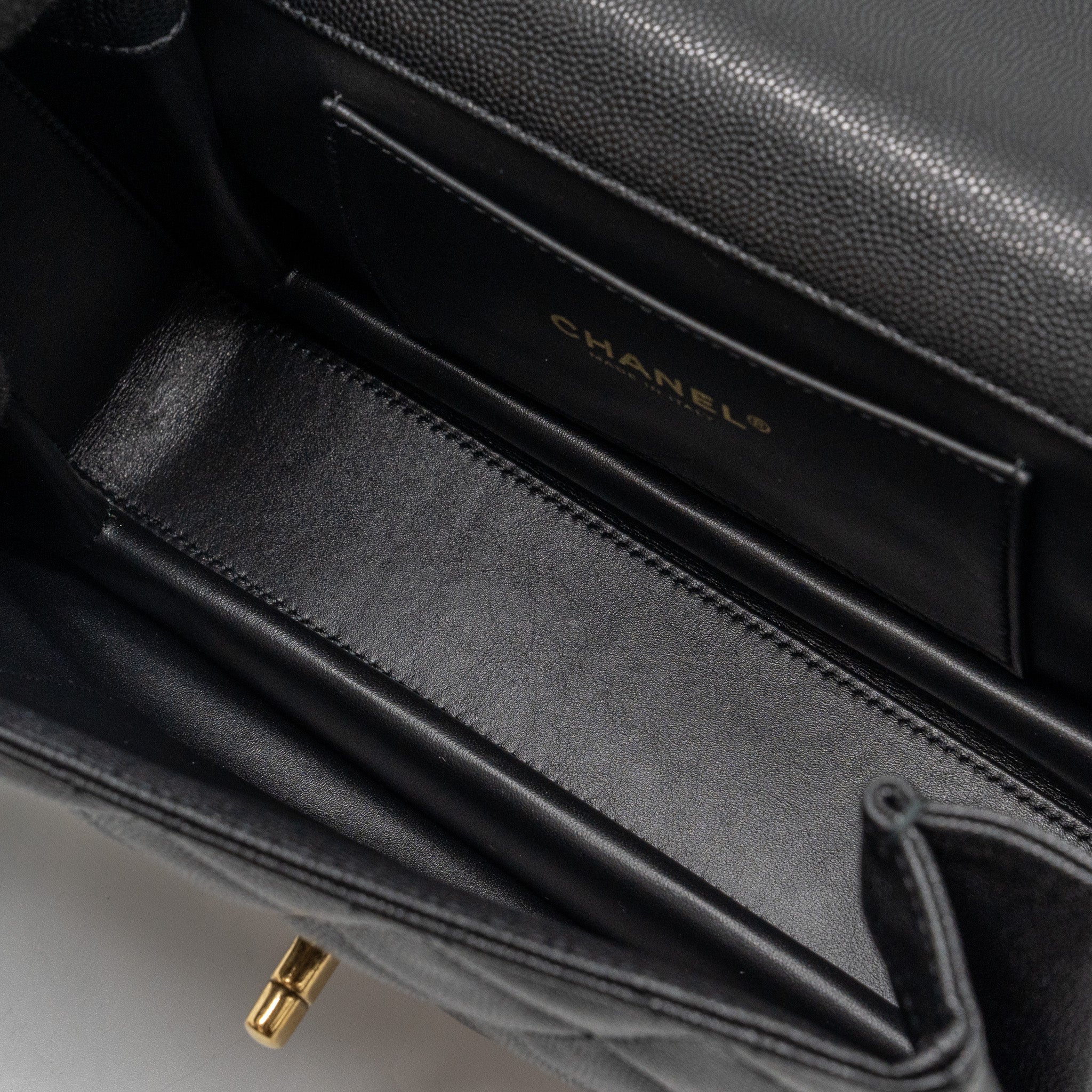 CHANEL 22K COCO FIRST FLAP BAG CAVIAR BLACK GHW (MICROCHIP)