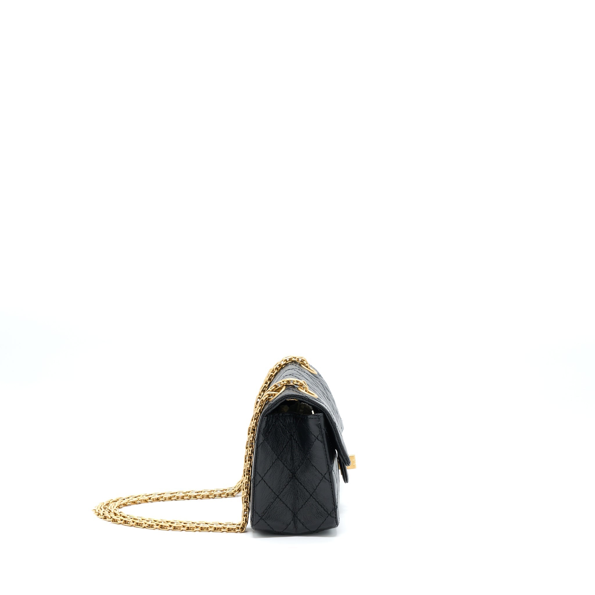 CHANEL MINI 2.55 REISSUE FLAP BAG AGED CALFSKIN BLACK BRUSHED GHW (MICROCHIP)