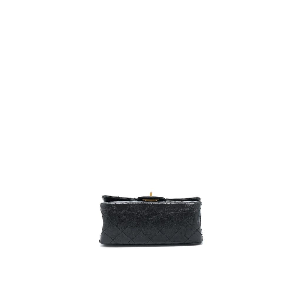 CHANEL MINI 2.55 REISSUE FLAP BAG AGED CALFSKIN BLACK BRUSHED GHW (MICROCHIP)
