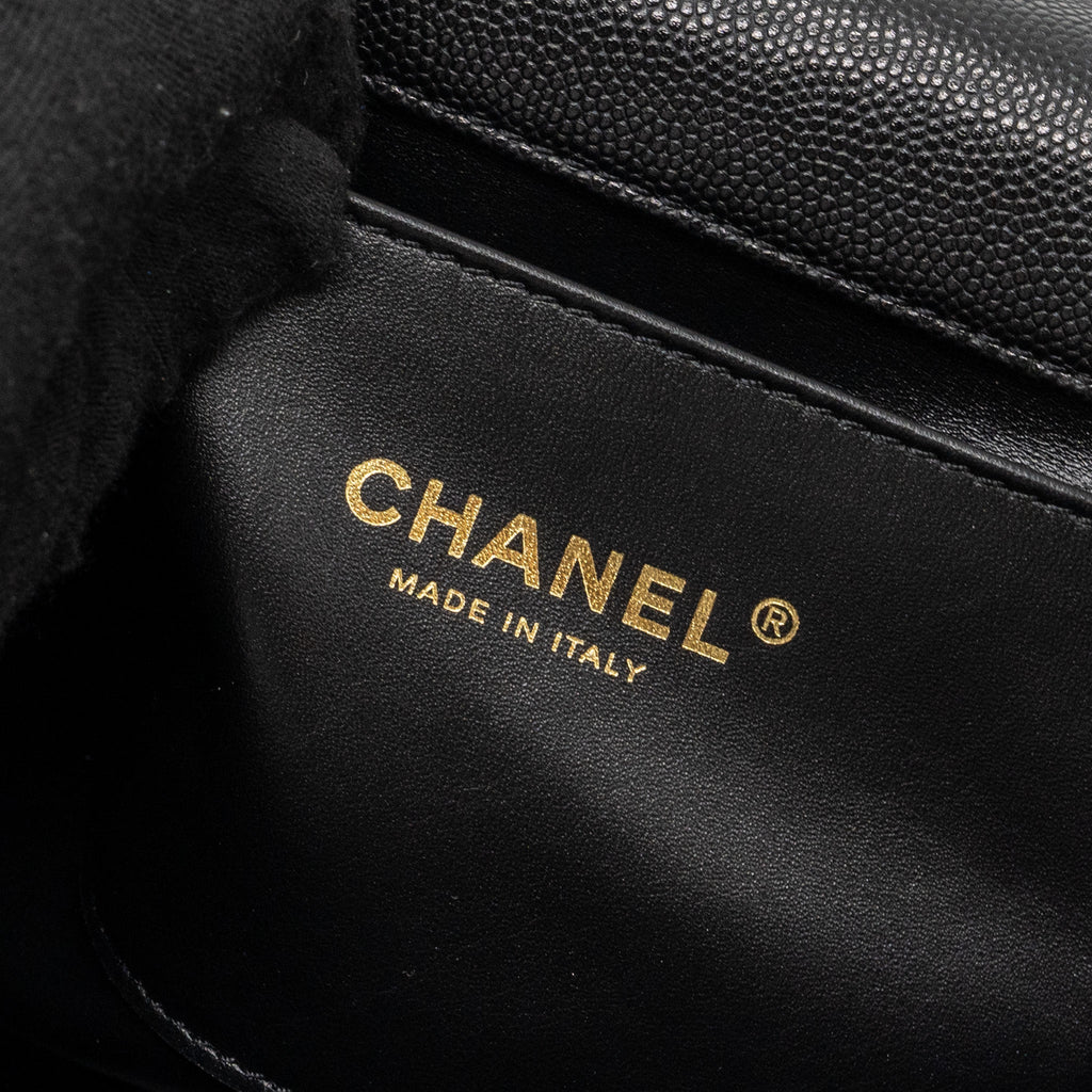 CHANEL 22K COCO FIRST FLAP BAG CAVIAR BLACK GHW (MICROCHIP)