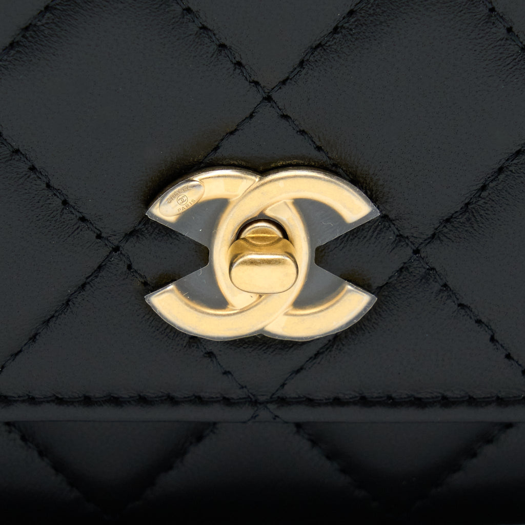 CHANEL 22B PEARL CRUSH WALLET ON CHAIN LAMBSKIN BLACK GHW (MICROCHIP)