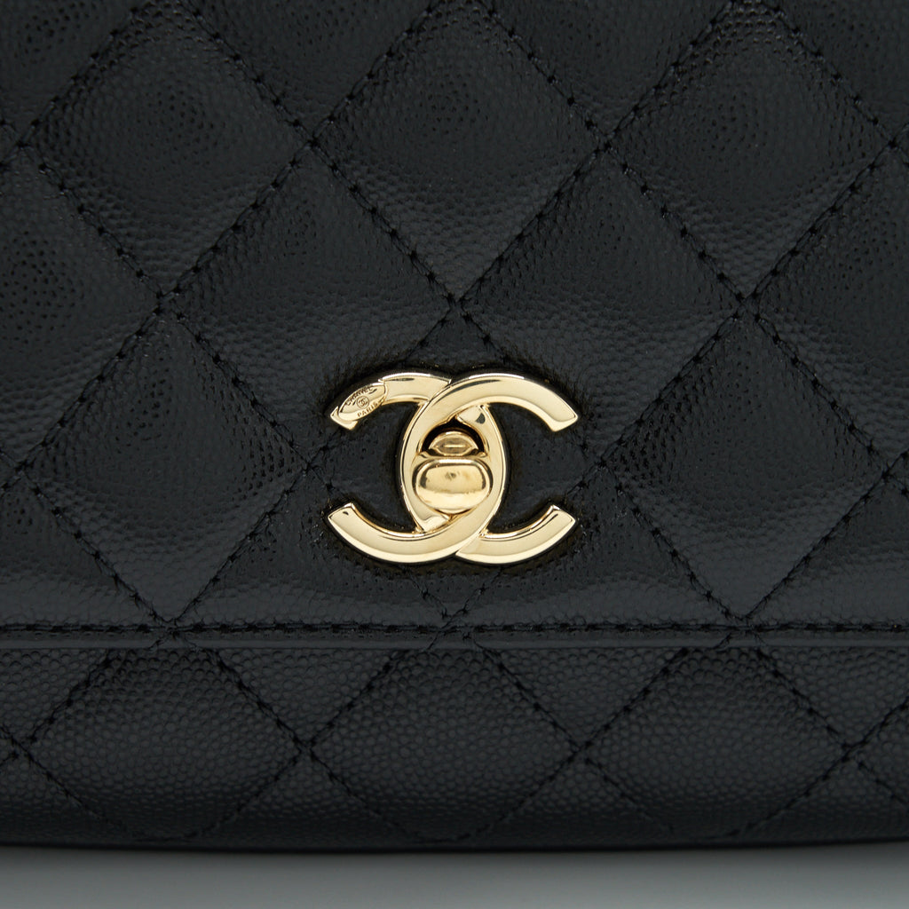 CHANEL MINI COCO HANDLE FLAP BAG CAVIAR BLACK WITH BURGUNDY HANDLE LGHW