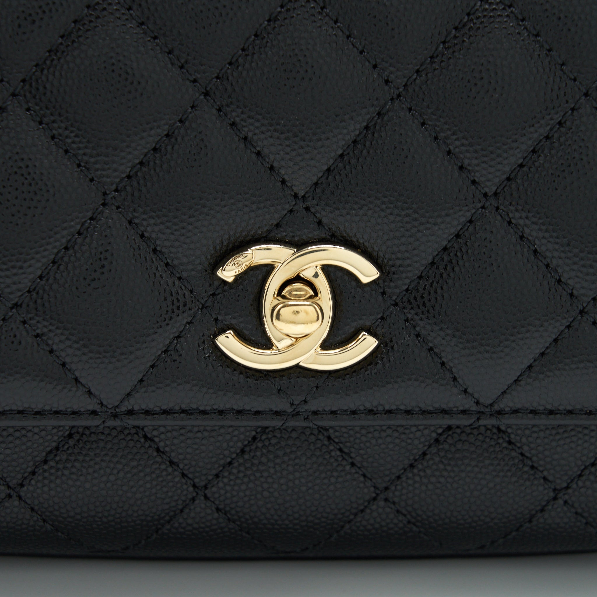 CHANEL MINI COCO HANDLE FLAP BAG CAVIAR BLACK WITH BURGUNDY HANDLE LGHW