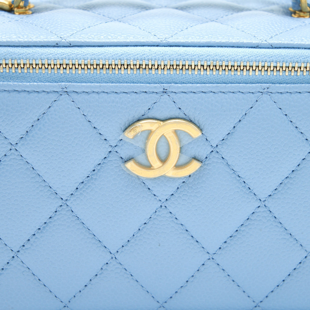 CHANEL 22S LETTER HANDLE LONG VANITY WITH CHAIN CAVIAR BLUE GHW