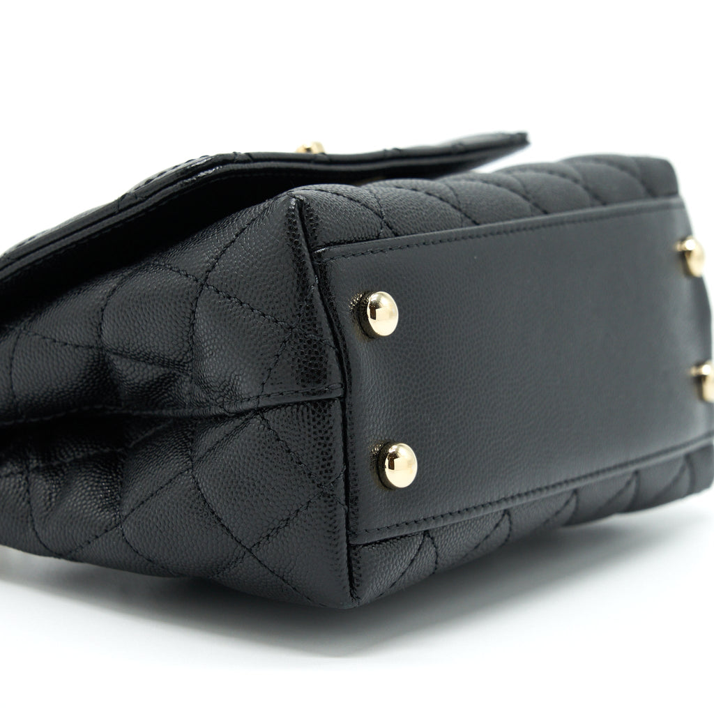 CHANEL MINI COCO HANDLE FLAP BAG CAVIAR BLACK WITH BURGUNDY HANDLE LGHW