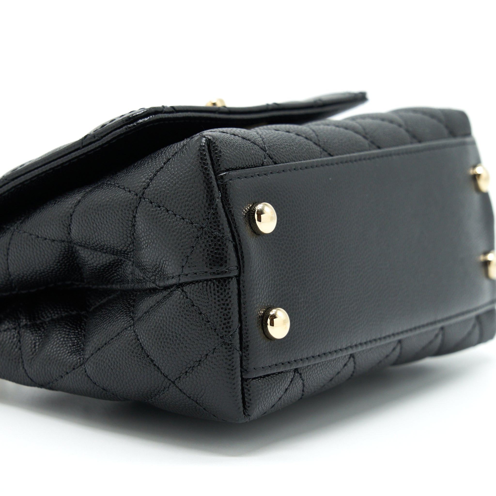 CHANEL MINI COCO HANDLE FLAP BAG CAVIAR BLACK WITH BURGUNDY HANDLE LGHW