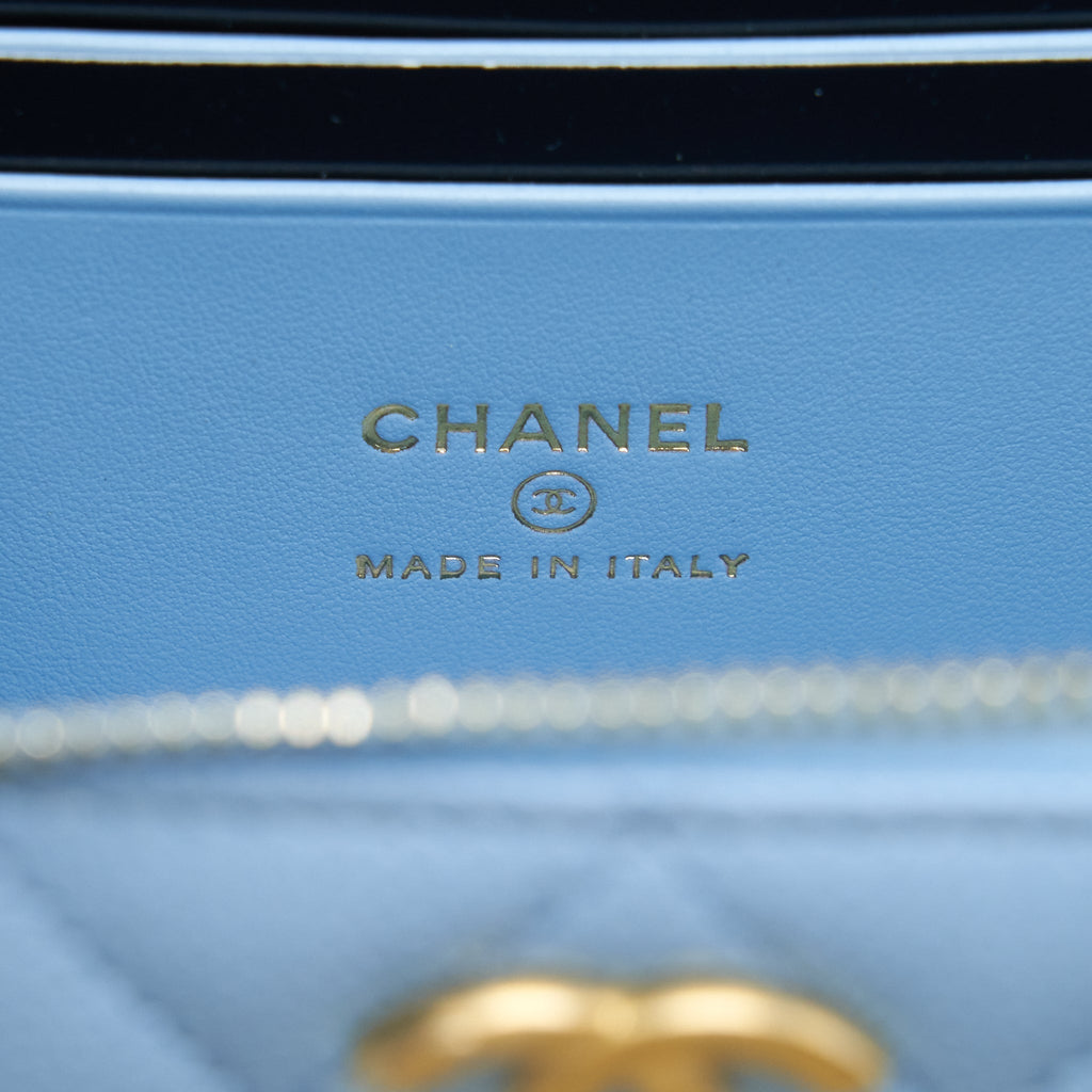 CHANEL 22S LETTER HANDLE LONG VANITY WITH CHAIN CAVIAR BLUE GHW