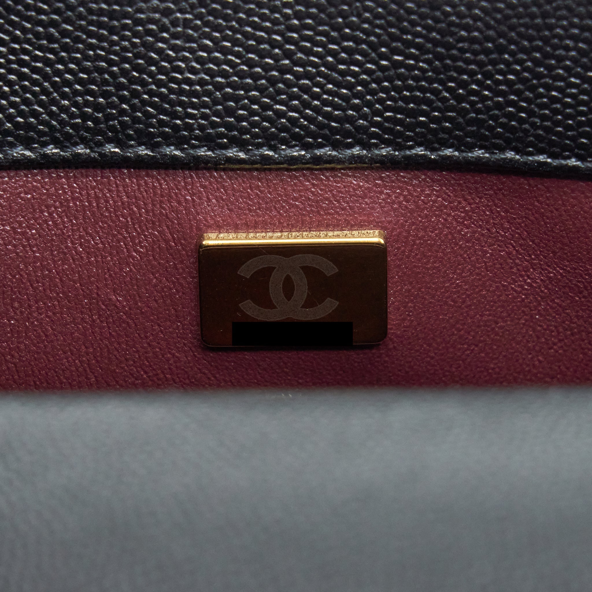 CHANEL MINI COCO HANDLE FLAP BAG CAVIAR BLACK WITH BURGUNDY HANDLE LGHW