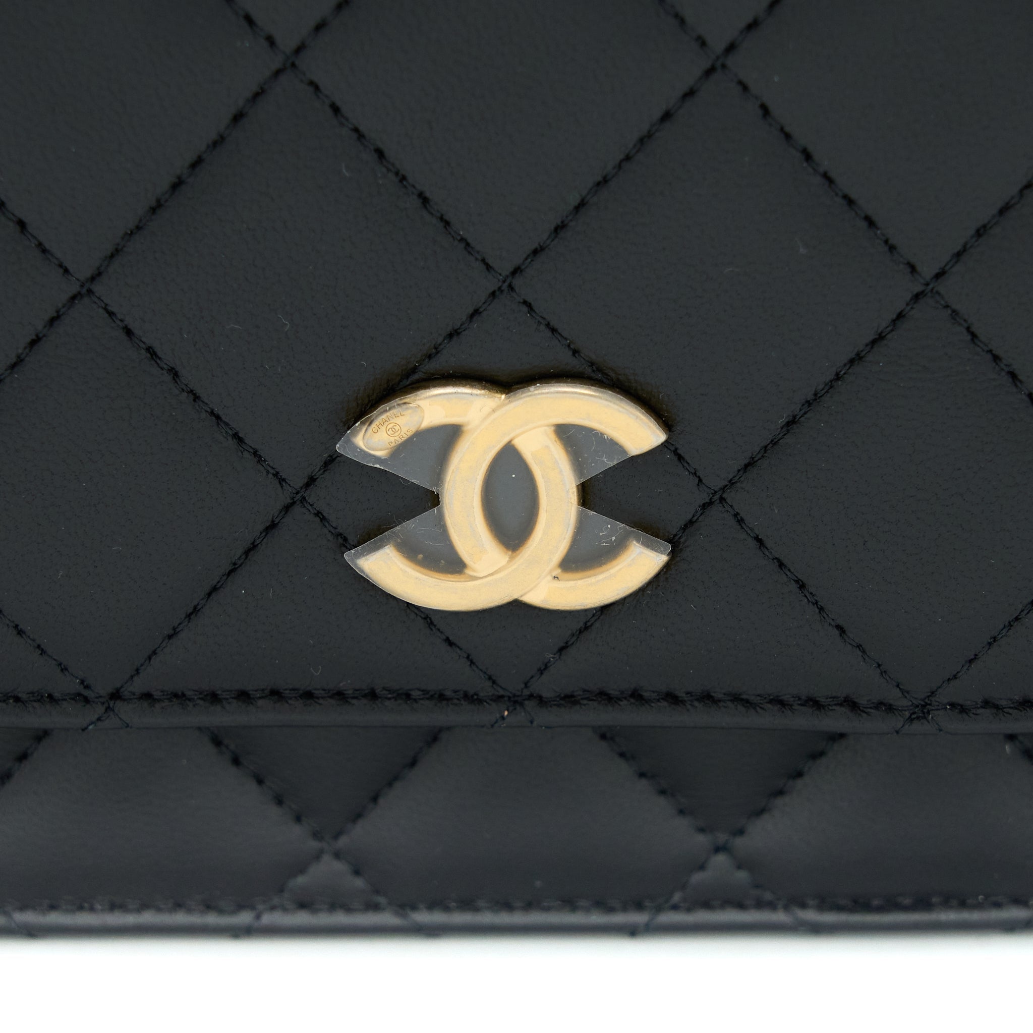 CHANEL DETAILED TOP HANDLE WALLET ON CHAIN LAMBSKIN BLACK GHW (MICROCHIP)