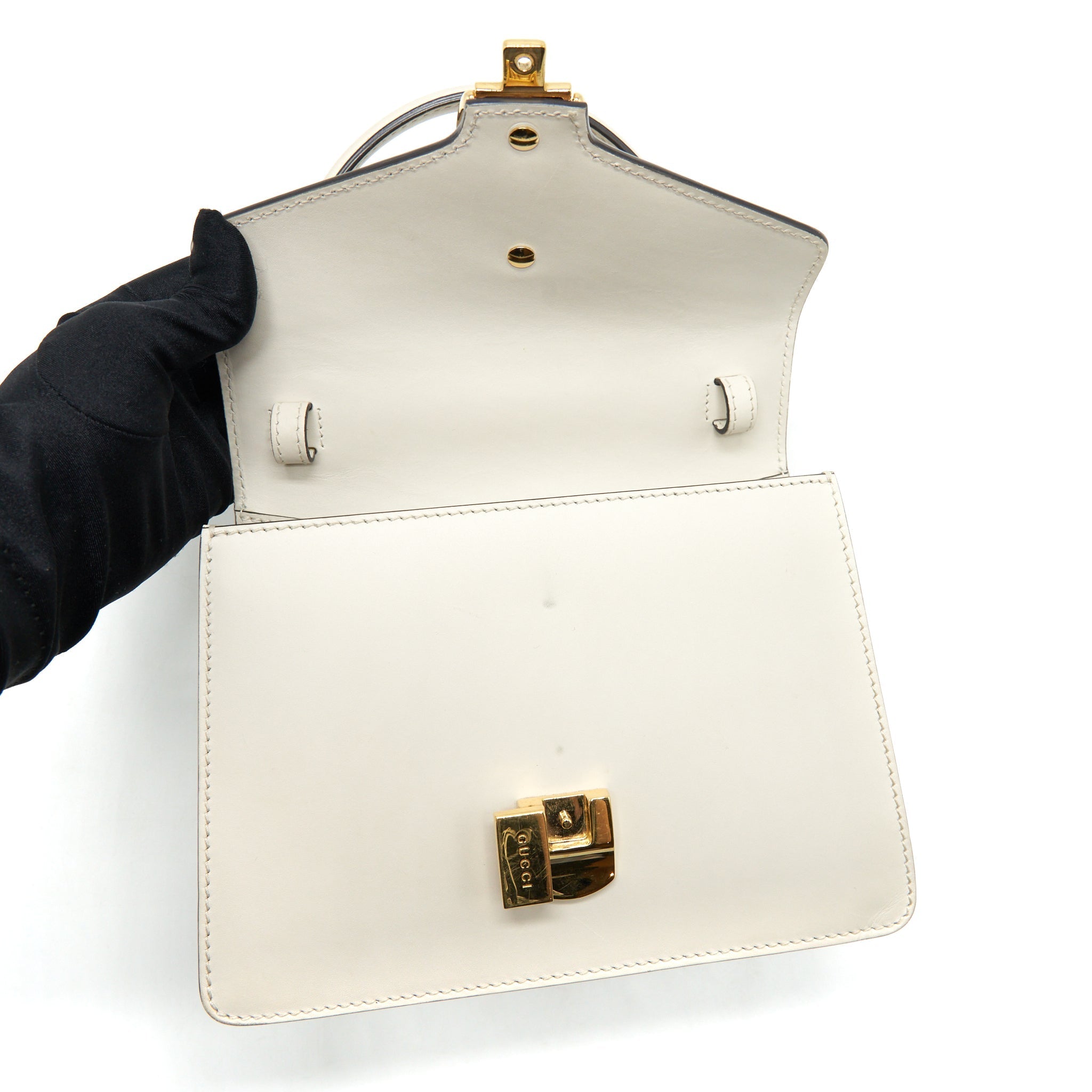 GUCCI MINI TOP HANDLE SYLVIE BAG WHITE GHW