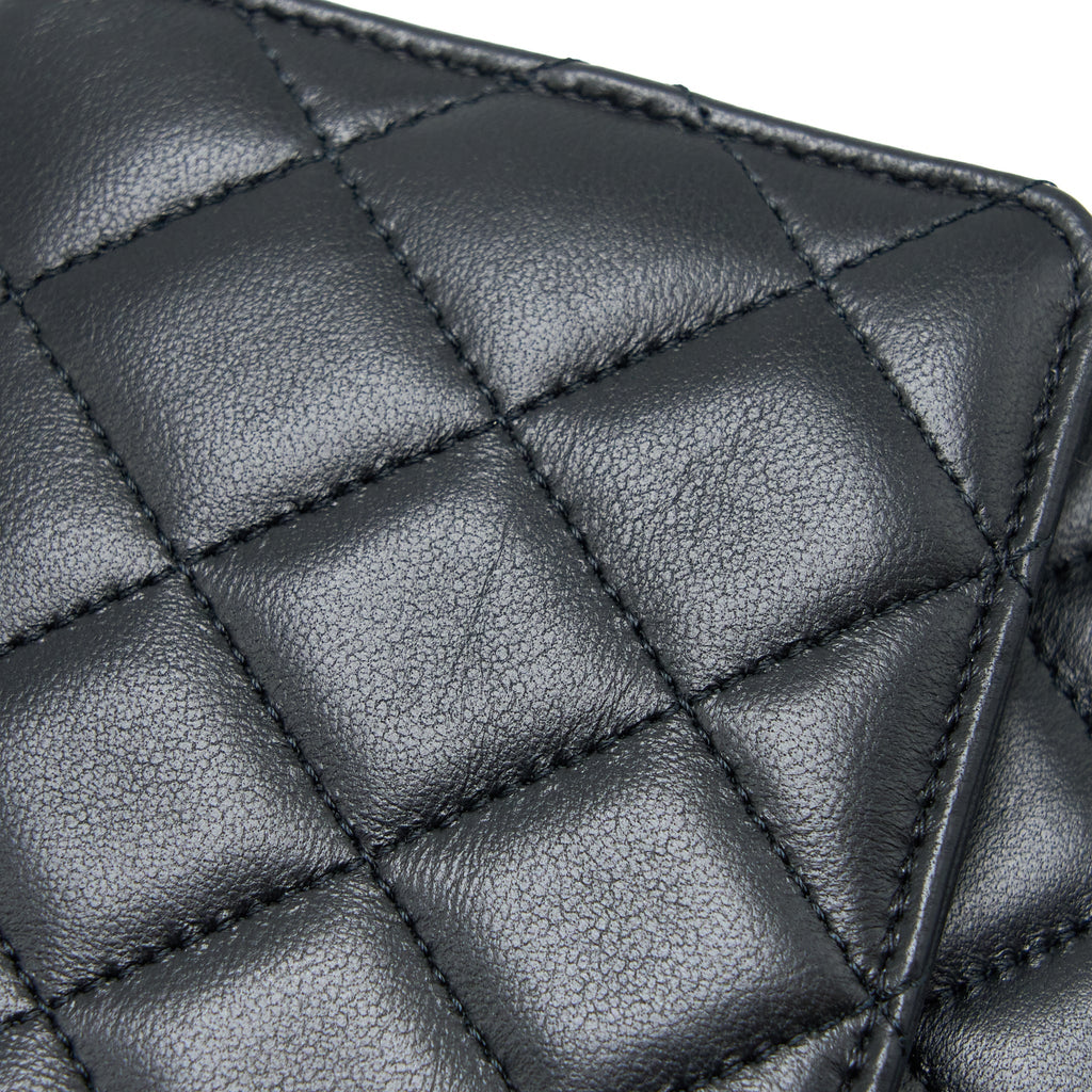 CHANEL DETAILED TOP HANDLE WALLET ON CHAIN LAMBSKIN BLACK GHW (MICROCHIP)