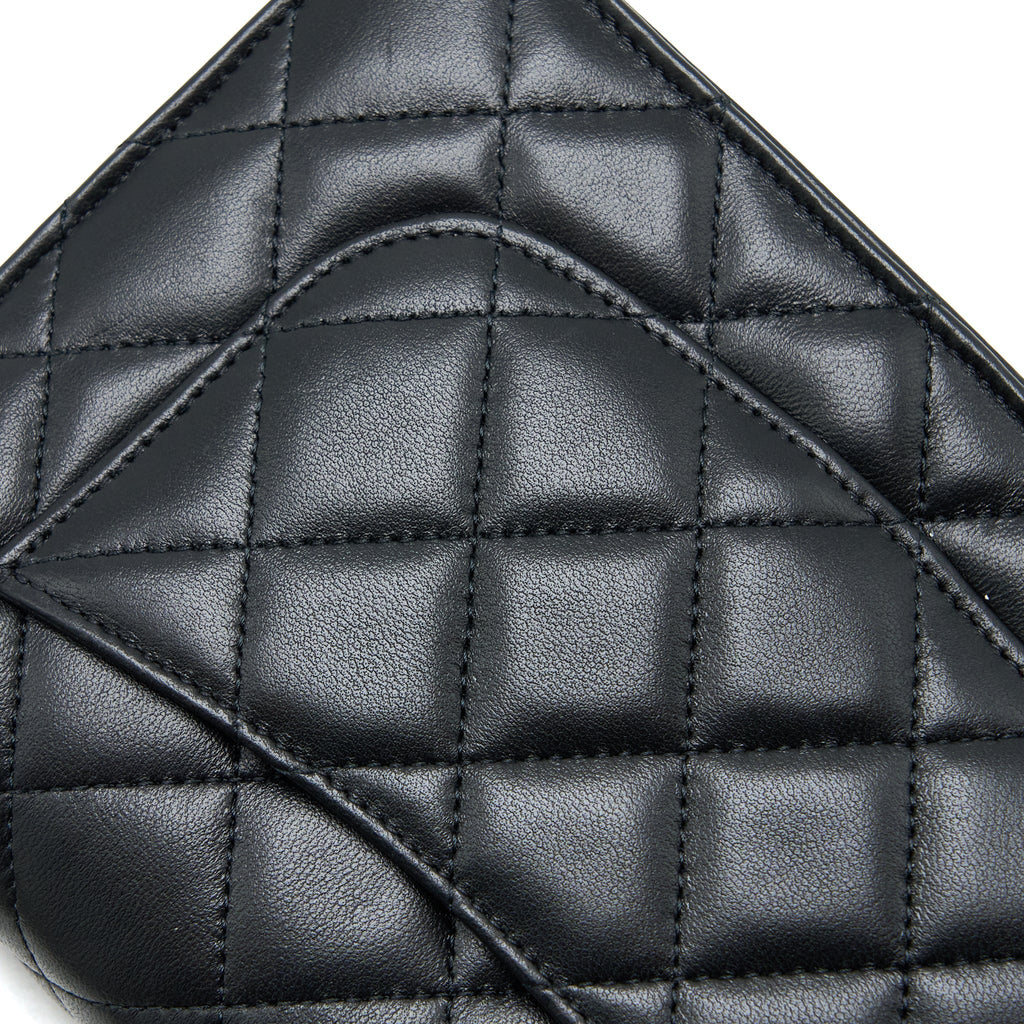 CHANEL DETAILED TOP HANDLE WALLET ON CHAIN LAMBSKIN BLACK GHW (MICROCHIP)