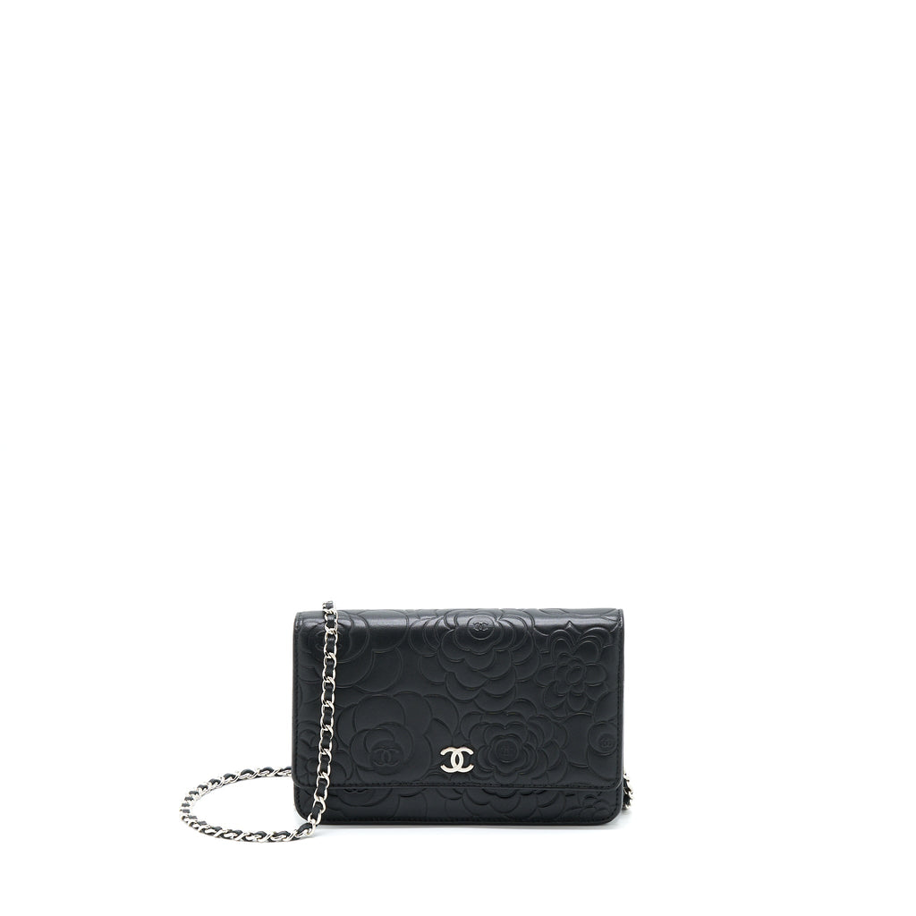 CHANEL CAMELLIA WALLET ON CHAIN LAMBSKIN BLACK SHW