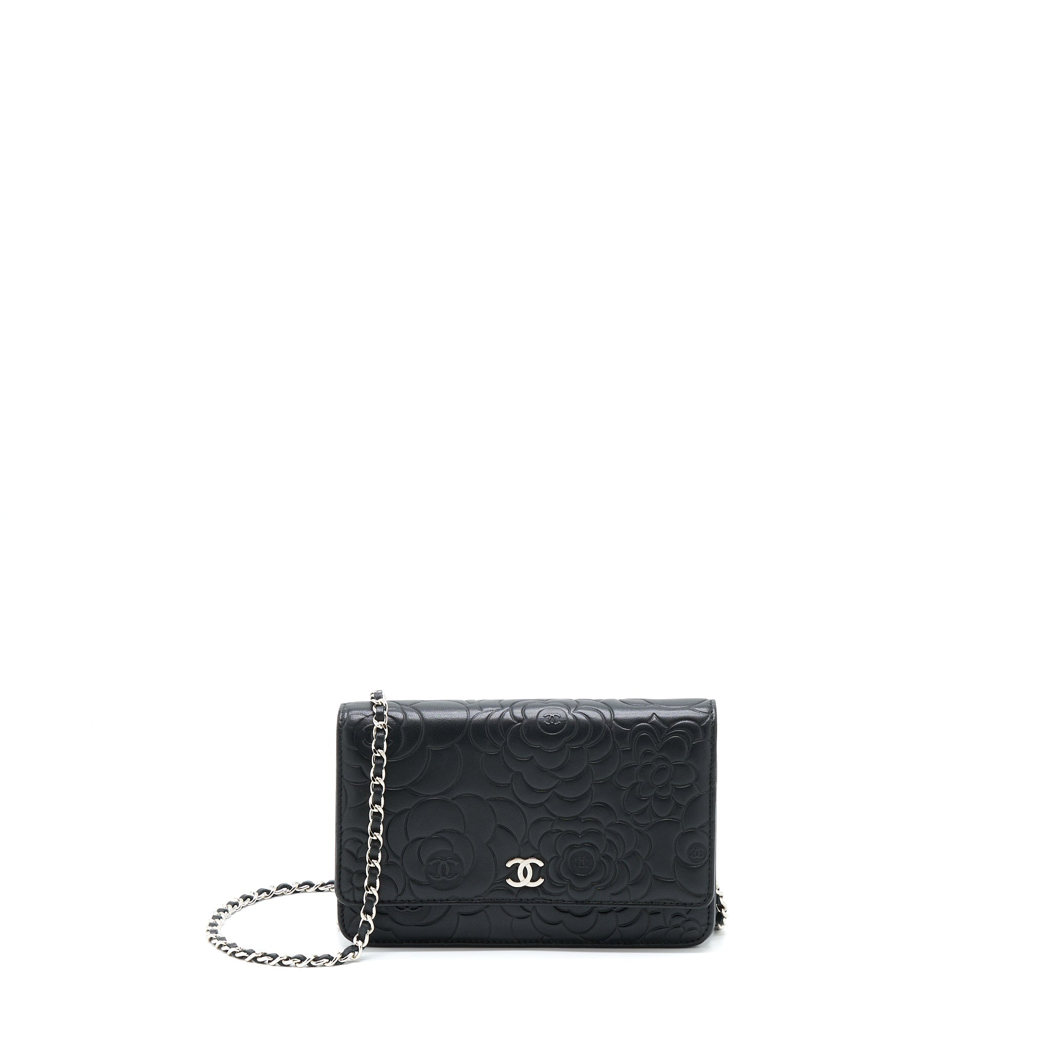 CHANEL CAMELLIA WALLET ON CHAIN LAMBSKIN BLACK SHW