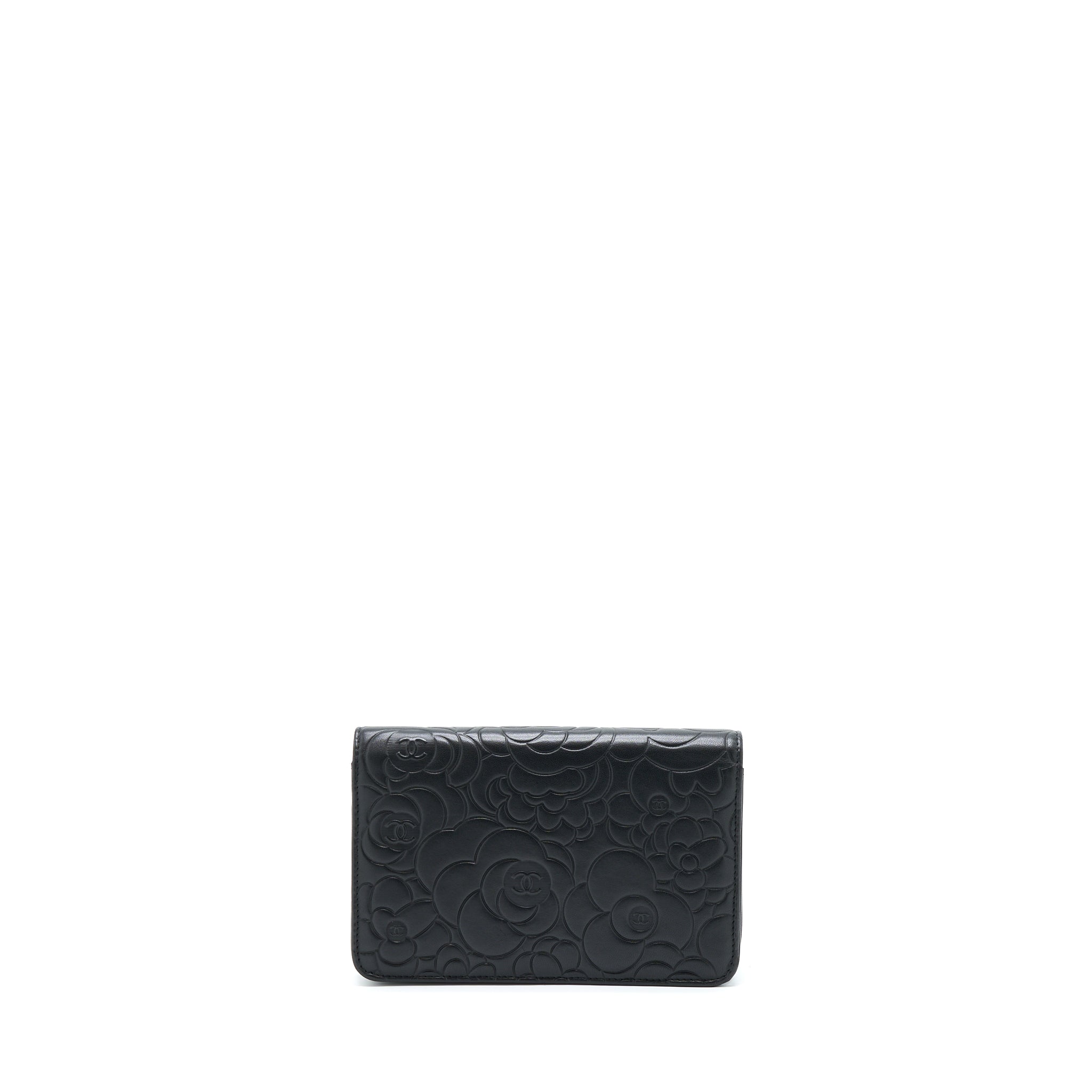 CHANEL CAMELLIA WALLET ON CHAIN LAMBSKIN BLACK SHW