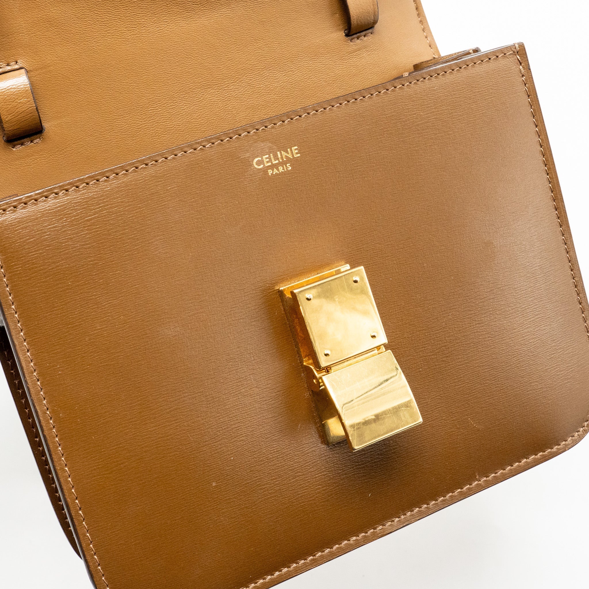 CELINE SMALL CLASSIC BOX BAG CALFSKIN CAMEL GHW
