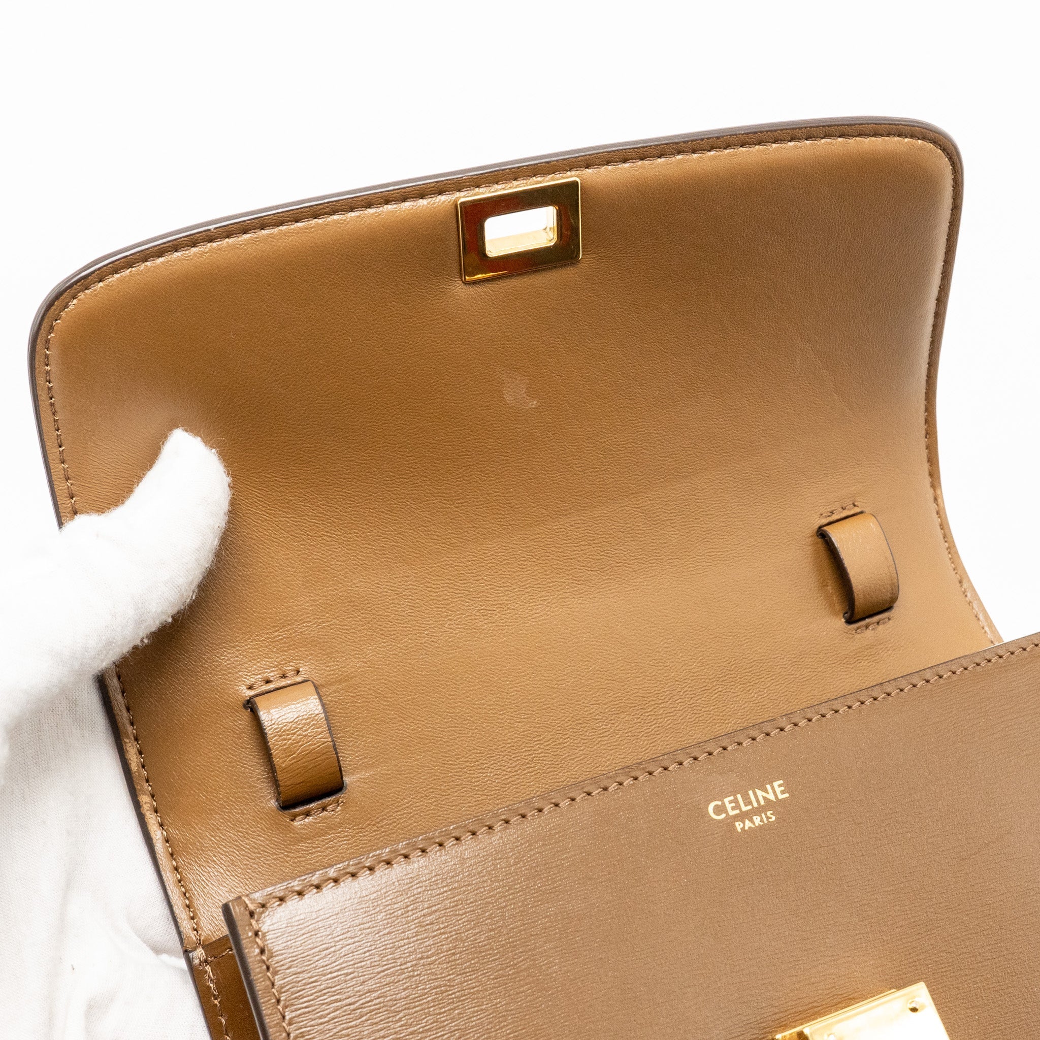 CELINE SMALL CLASSIC BOX BAG CALFSKIN CAMEL GHW