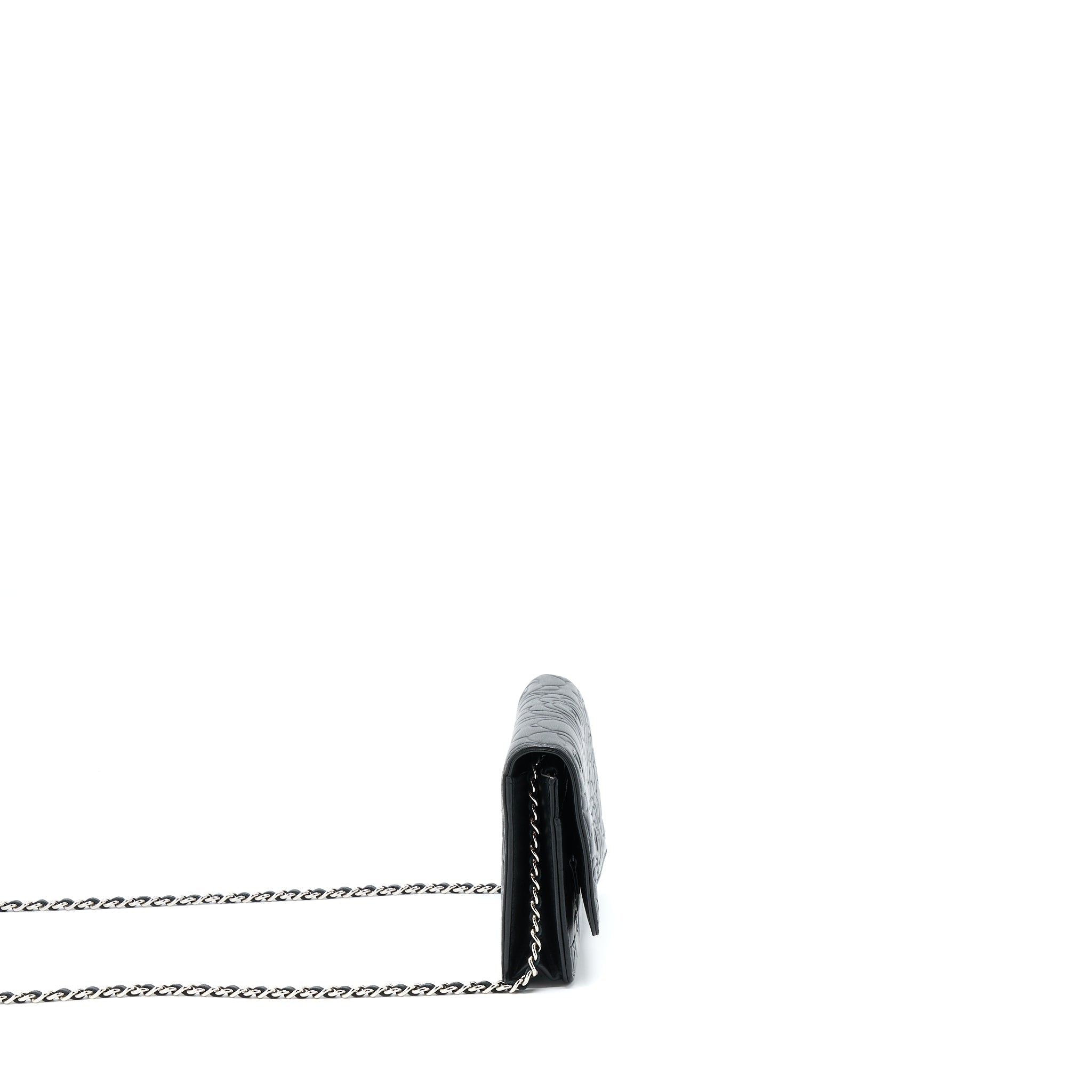 CHANEL CAMELLIA WALLET ON CHAIN LAMBSKIN BLACK SHW