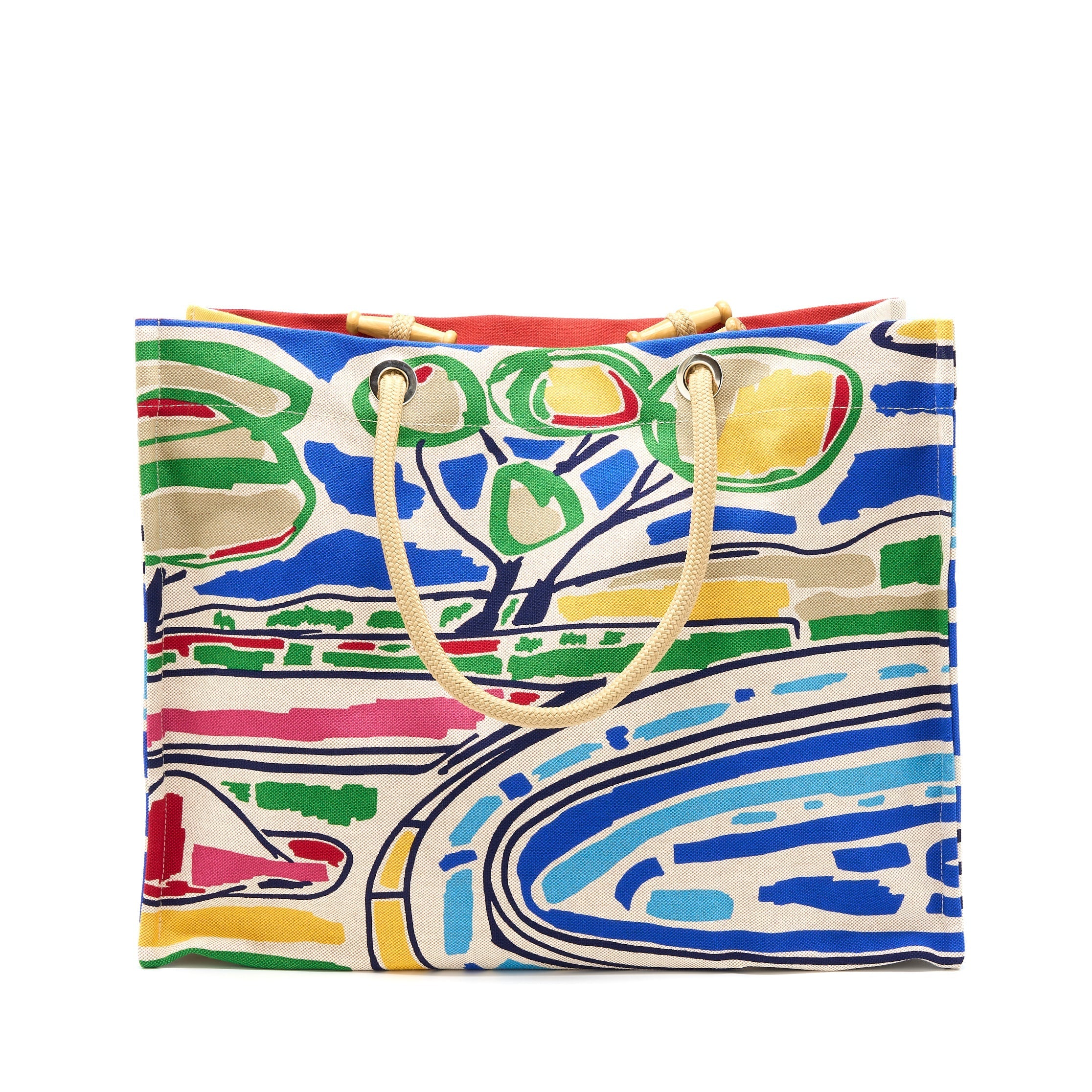 HERMES FARNIENTE BEACH BAG COTTON ROUGE/JAUNE