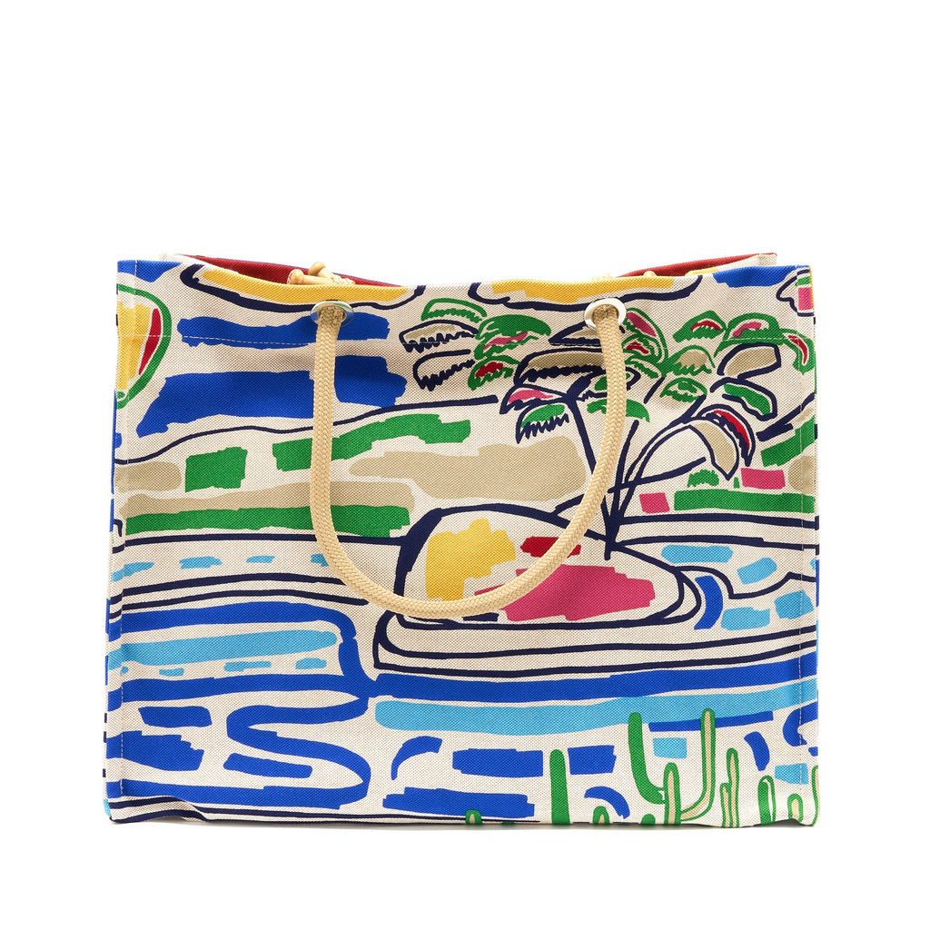 HERMES FARNIENTE BEACH BAG COTTON ROUGE/JAUNE