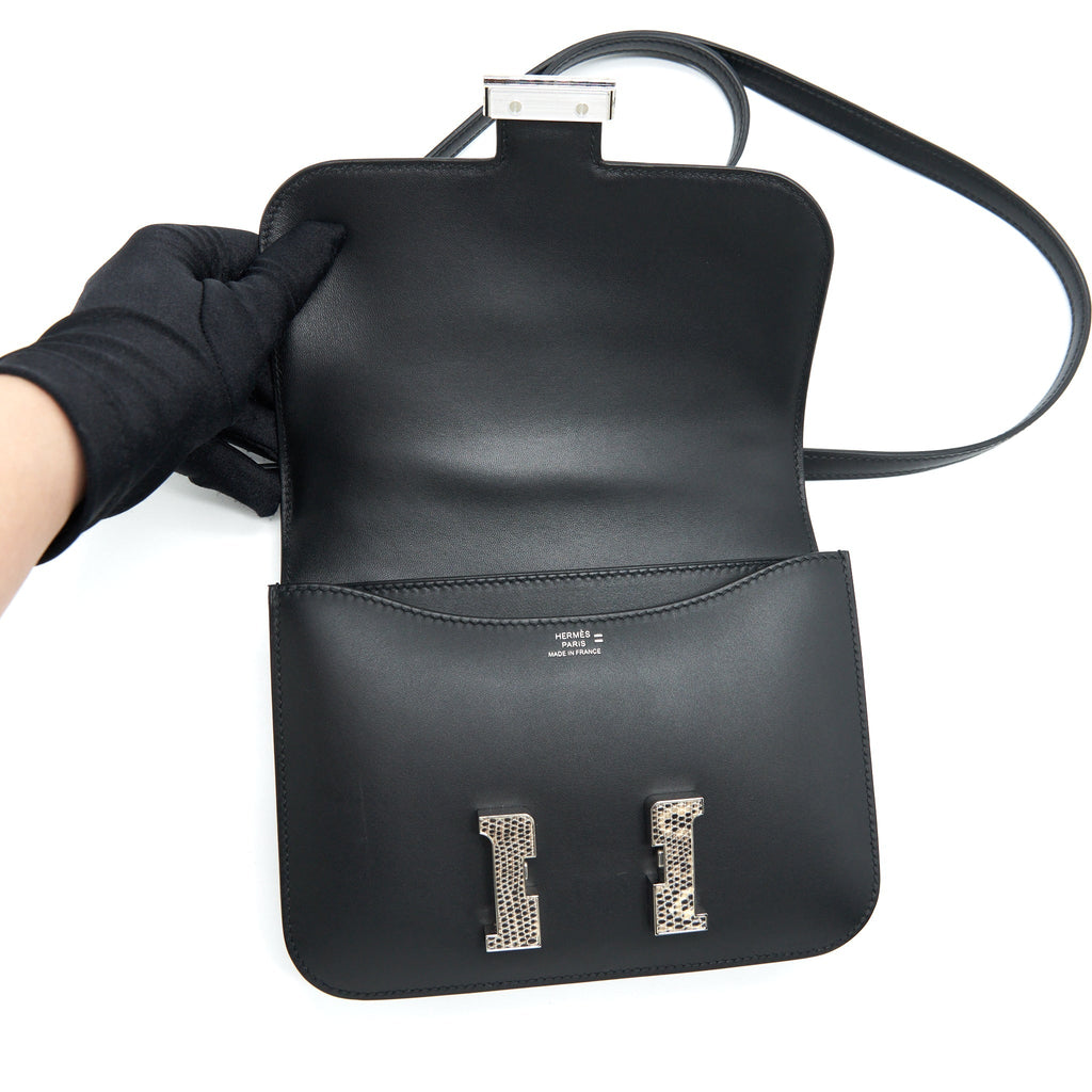 HERMES MINI CONSTANCE MONSIEUR BLACK WITH LIZARD BUCKLE SHW