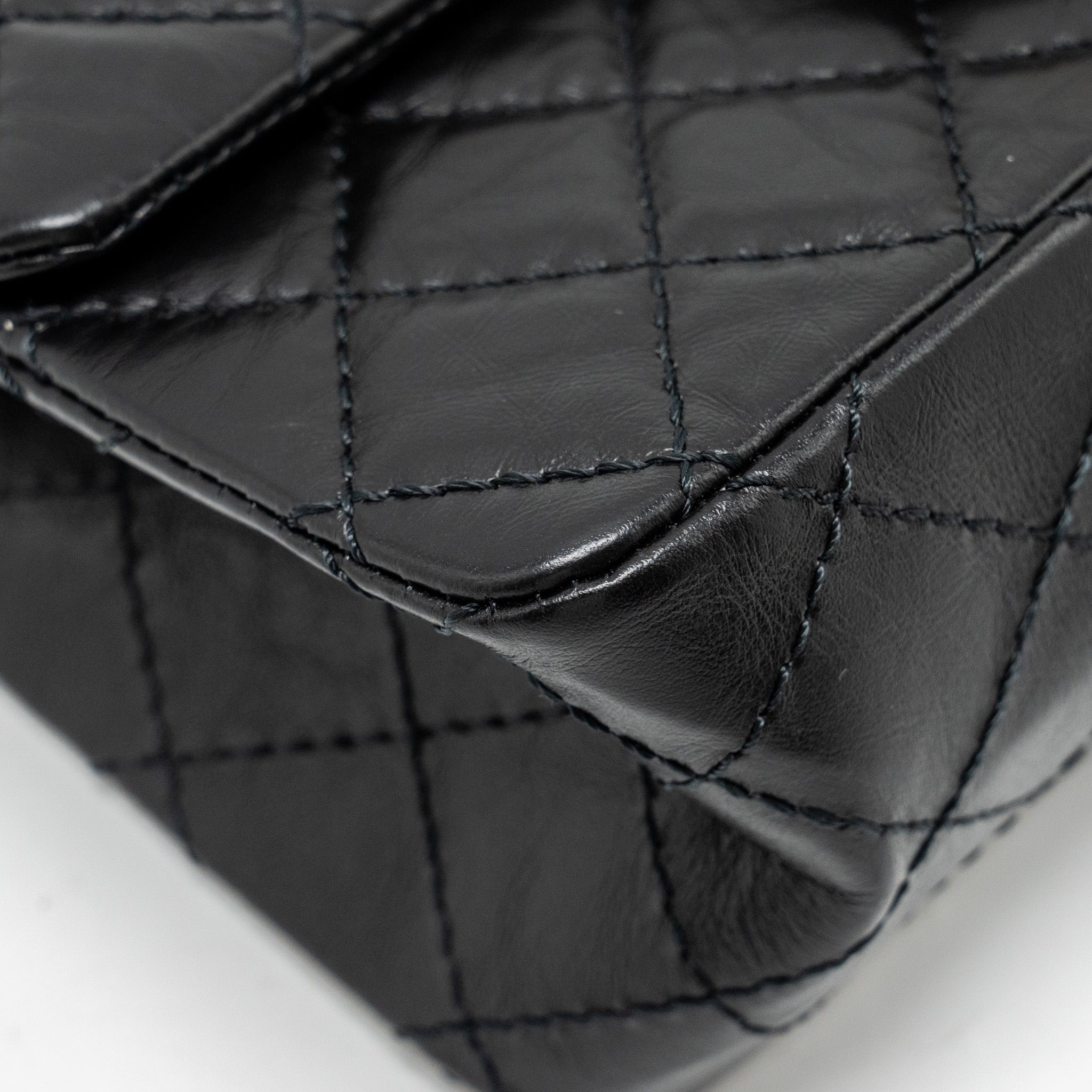 CHANEL MINI 2.55 REISSUE FLAP BAG AGED CALFSKIN BLACK BRUSHED GHW (MICROCHIP)