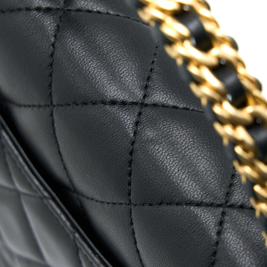 CHANEL DETAILED TOP HANDLE WALLET ON CHAIN LAMBSKIN BLACK GHW (MICROCHIP)