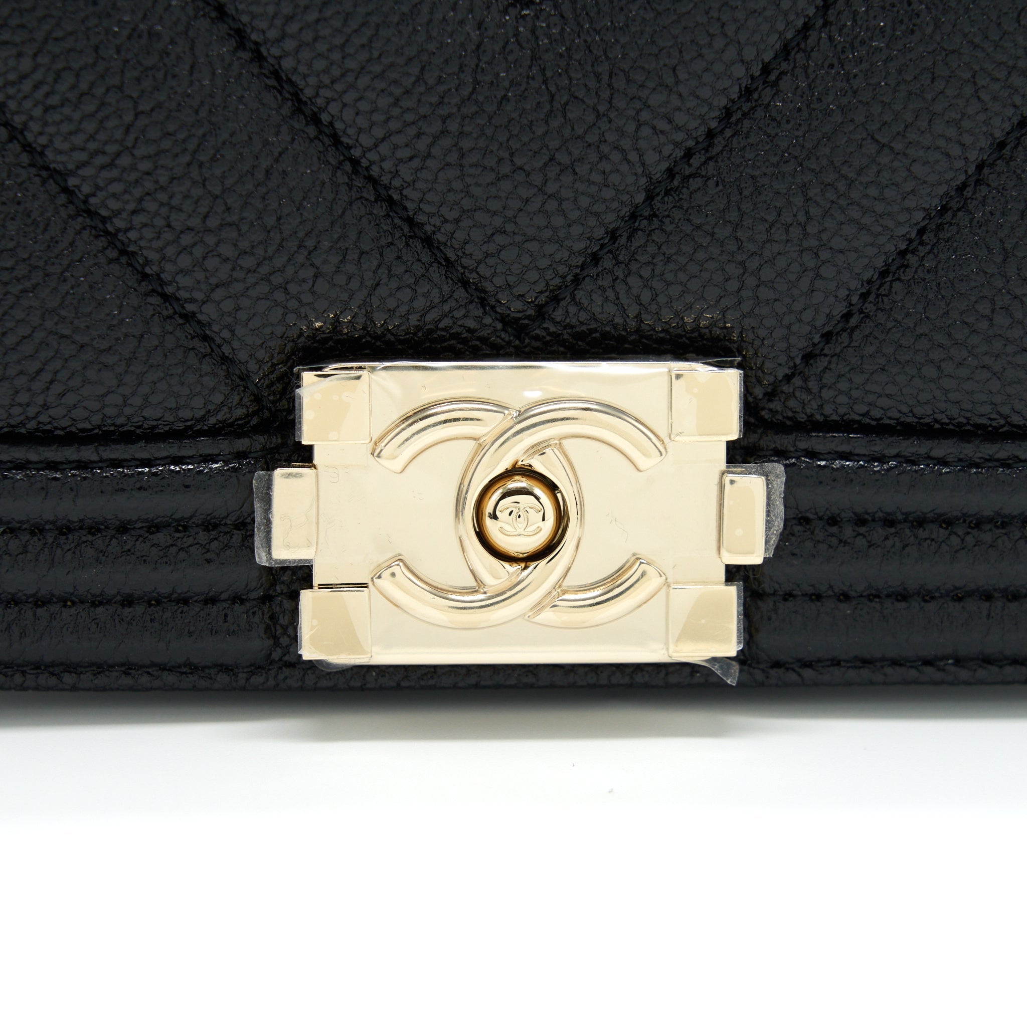 CHANEL MINI CHEVRON BOY BAG GRAINED CALFSKIN BLACK LGHW