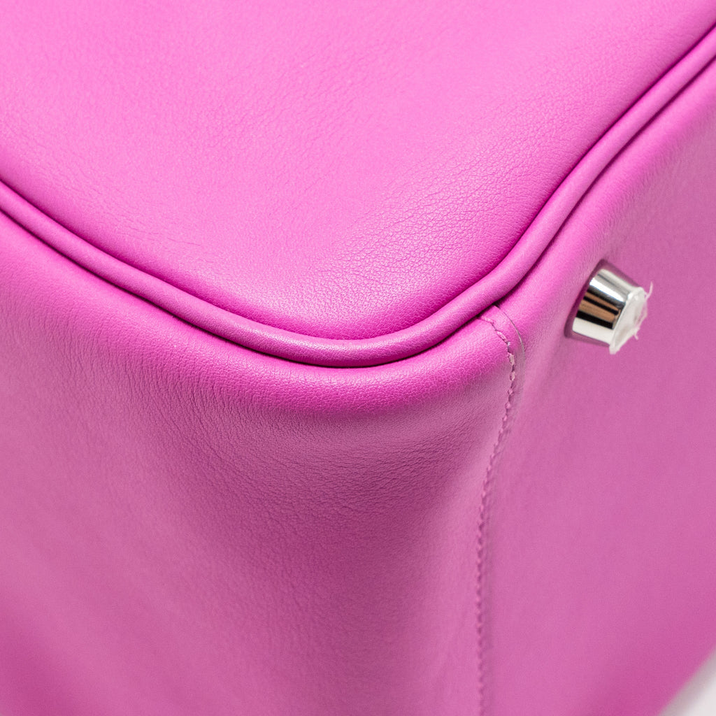 HERMES LINDY 30 SWIFT/EPSOM WITH MULTICOLOURED WEAVING STRAP ROSE POURPRE SHW