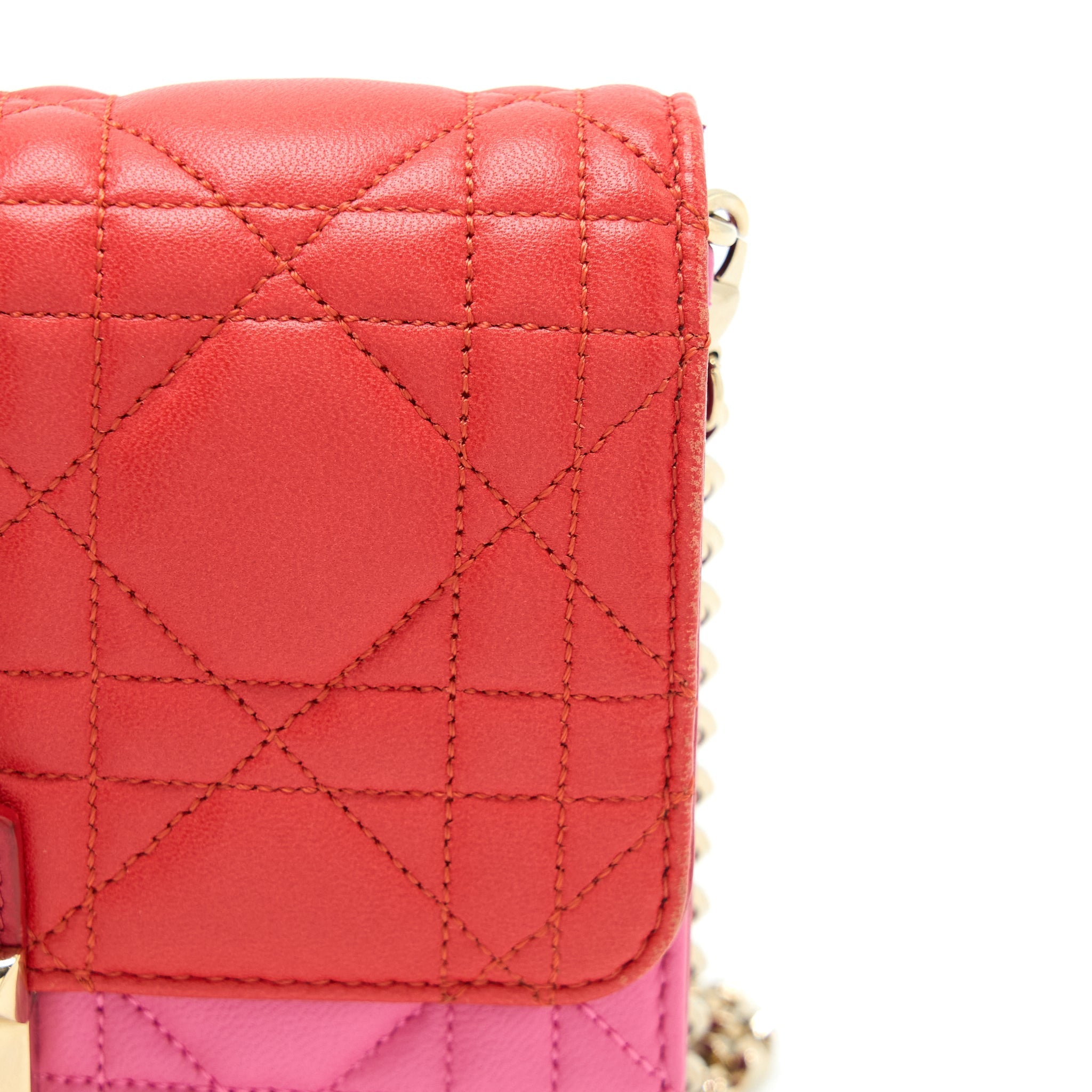 DIOR MISS DIOR WALLET ON CHAIN LAMBSKIN RED/PINK LGHW