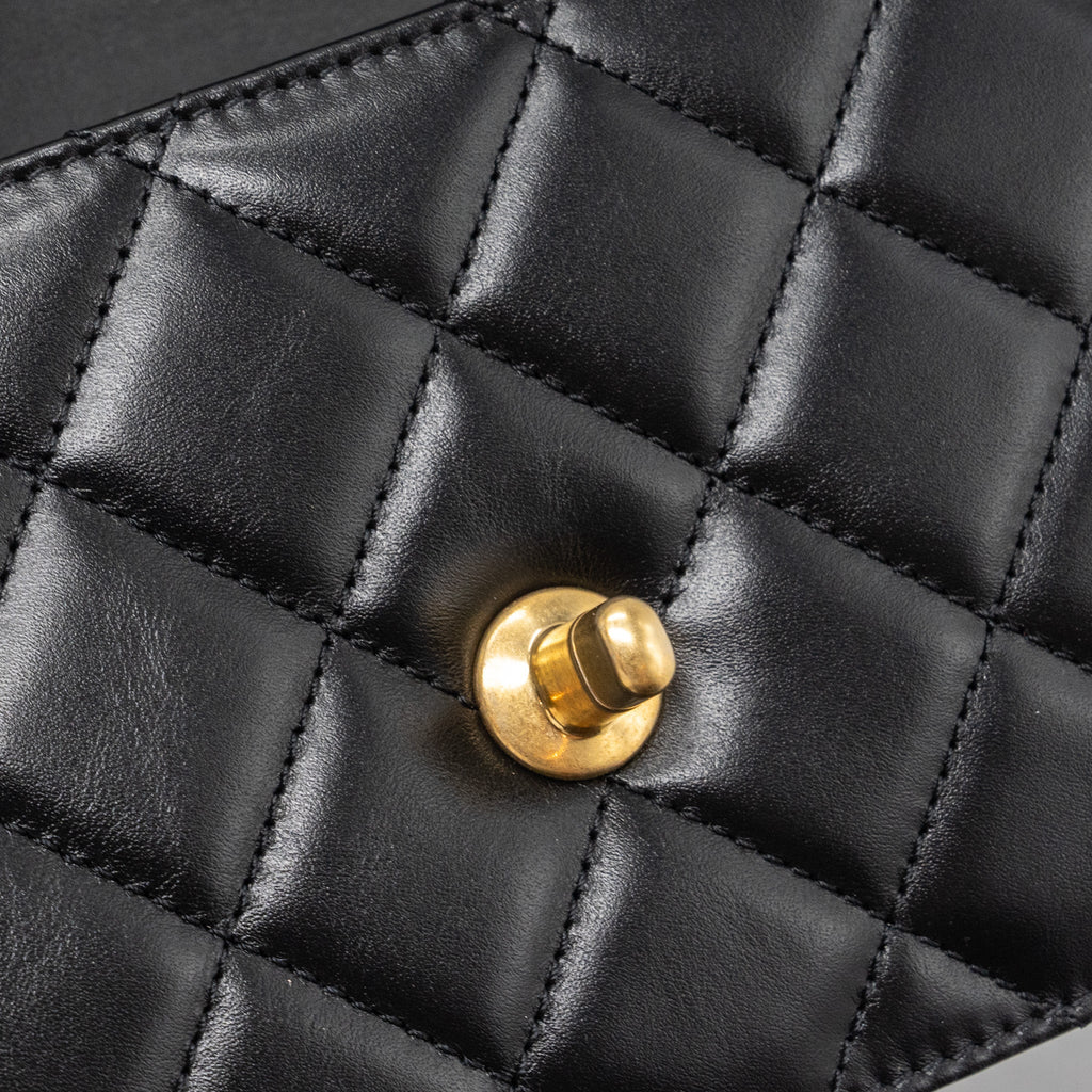 CHANEL 24C GOLD CRUSH MINI FLAP BAG CALFSKIN BLACK GHW  (MICROCHIP)