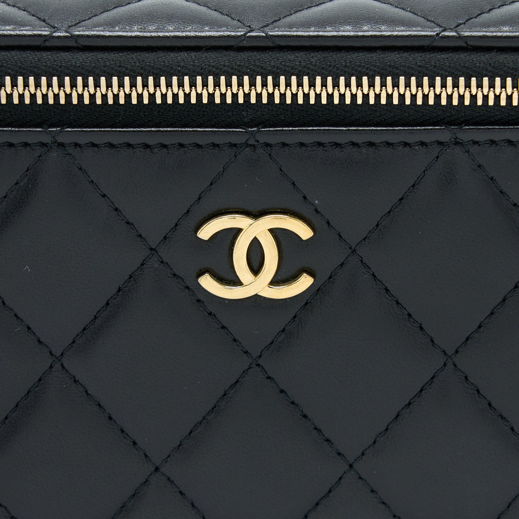 CHANEL LONG VANITY DETAILED GEM CHAIN LAMBSKIN BLACK GHW (MICROCHIP)