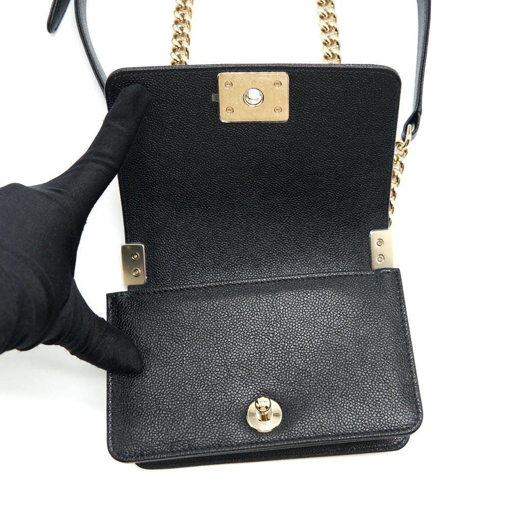 CHANEL MINI CHEVRON BOY BAG GRAINED CALFSKIN BLACK LGHW